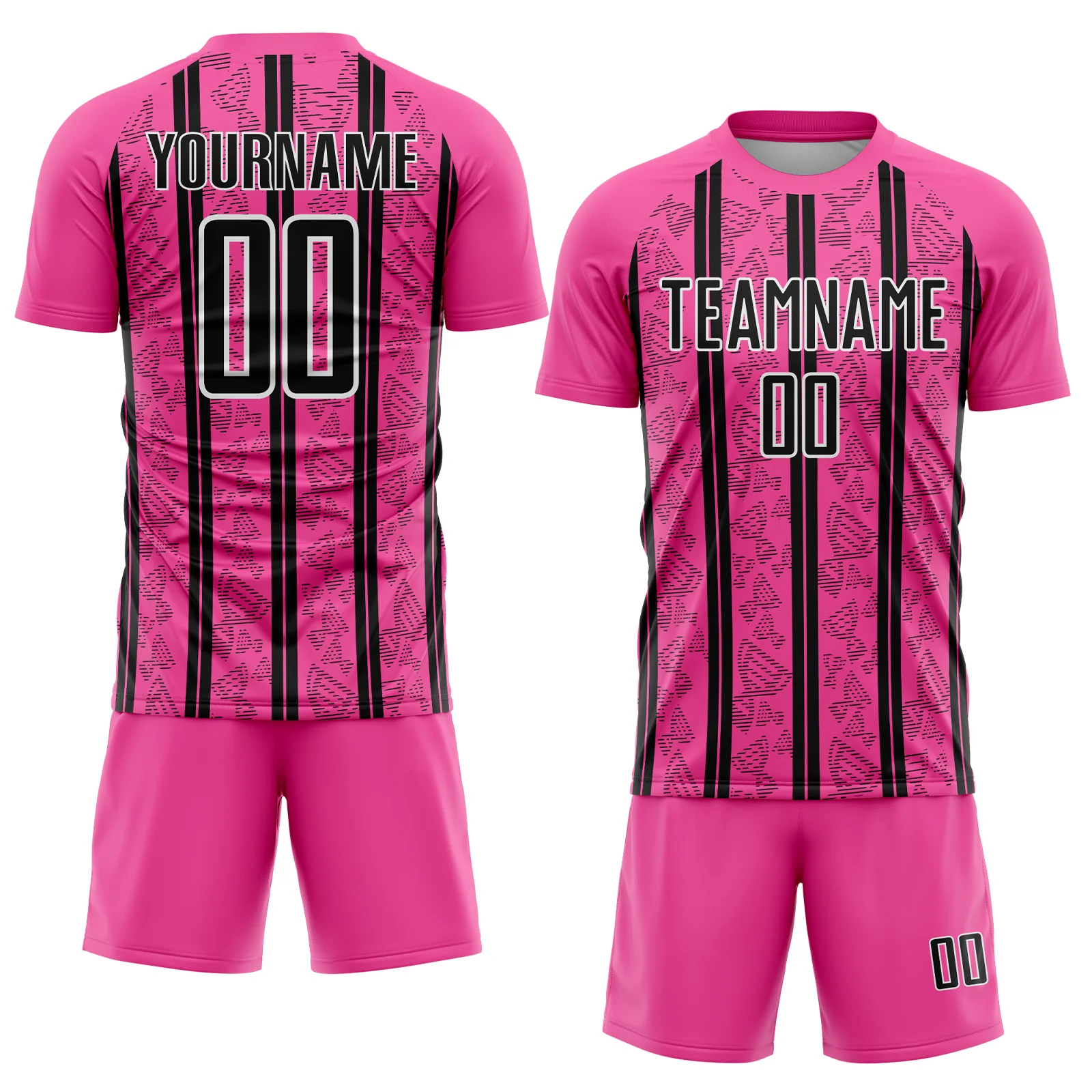 Custom Pink Black-White Stripe Line Sublimation Soccer Uniform Jersey - Image 2
