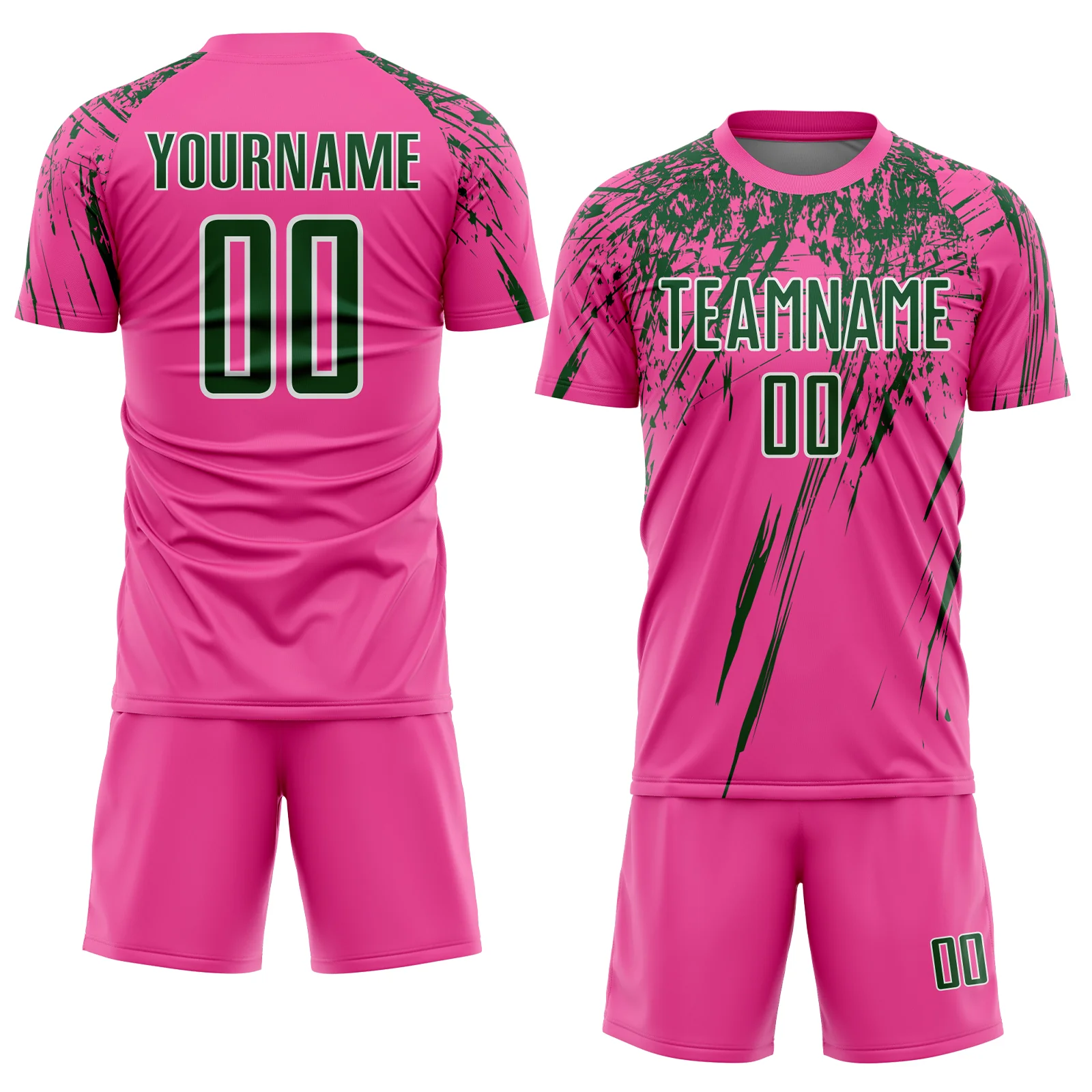 Custom Pink Green-White Splash Sports Sublimation Soccer Uniform Jersey - Image 2