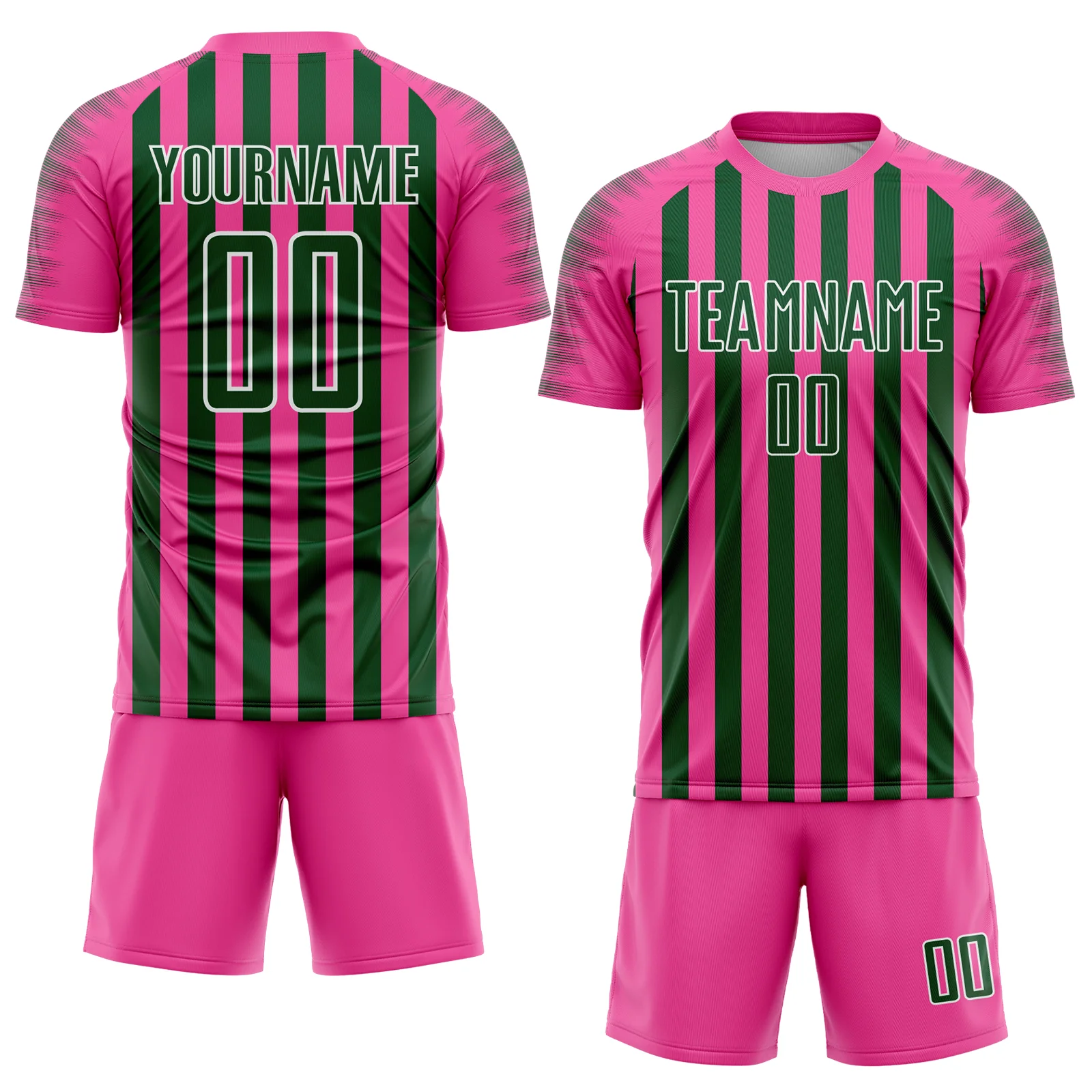 Custom Pink Green-White Stripe Sports Sublimation Soccer Uniform Jersey - Image 2