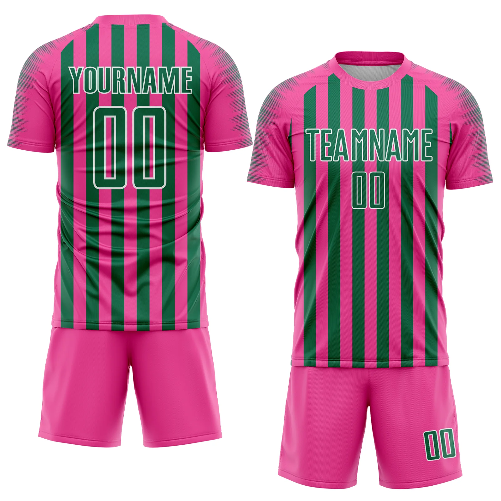Custom Pink Kelly Green-White Stripe Sports Sublimation Soccer Uniform Jersey - Image 2