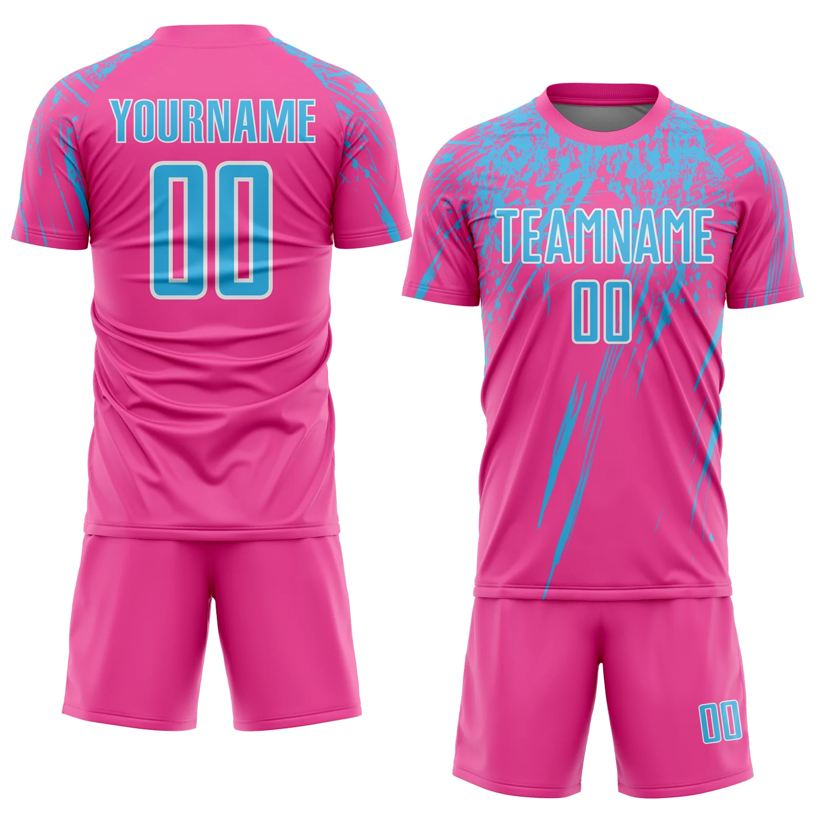 Custom Pink Sky Blue-White Splash Sports Sublimation Soccer Uniform Jersey - Image 2