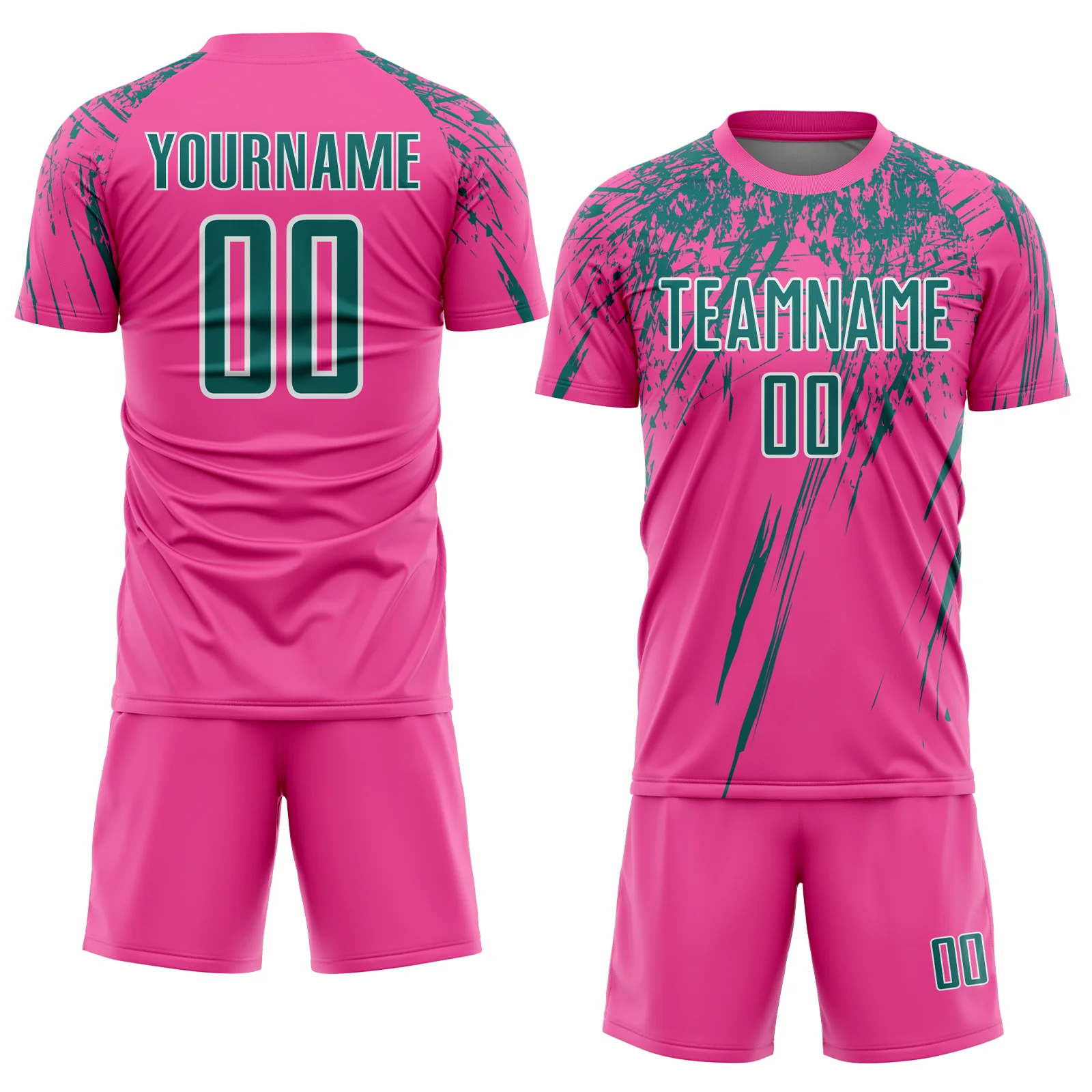 Custom Pink Teal-White Splash Sports Sublimation Soccer Uniform Jersey - Image 2