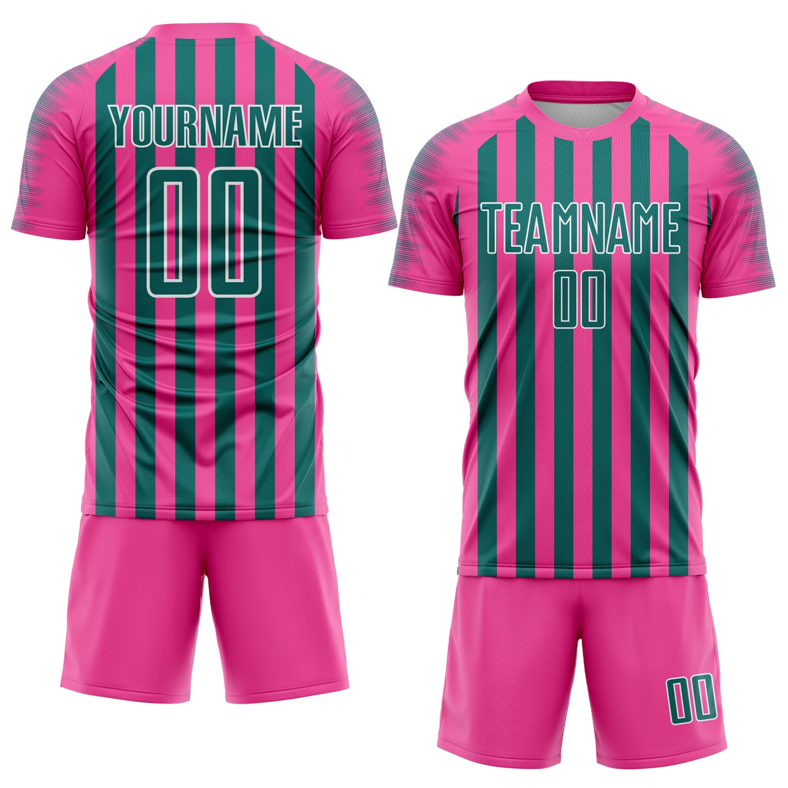 Custom Pink Teal-White Stripe Sports Sublimation Soccer Uniform Jersey - Image 2