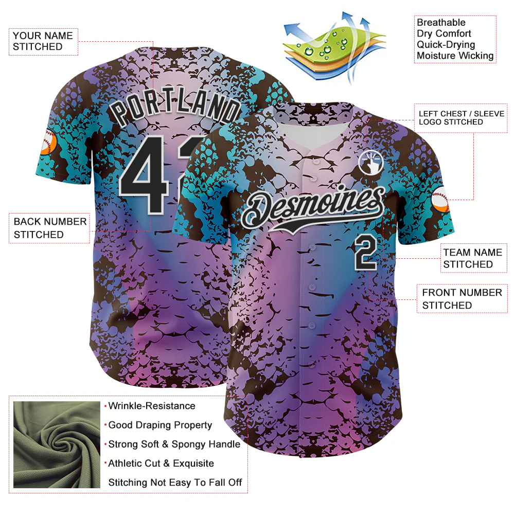 Custom Pink Black-White 3D Pattern Design Rave Psychedelic Snakeskin Authentic Baseball Jersey - Image 3
