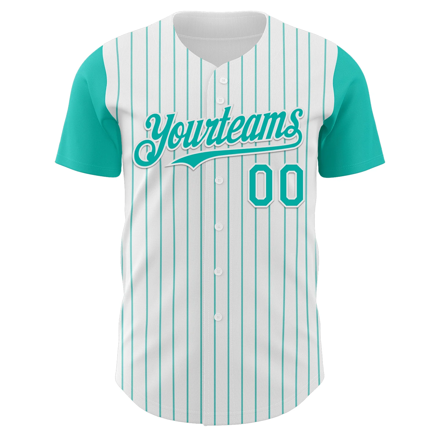Custom White Aqua Pinstripe Aqua Authentic Two Tone Baseball Jersey - Image 2