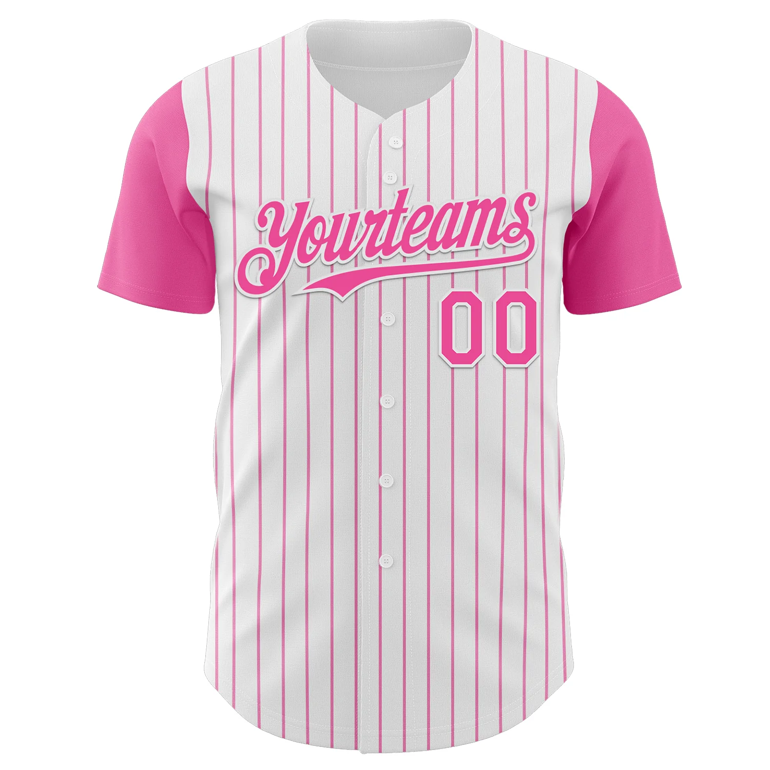 Custom White Pink Pinstripe Pink Authentic Two Tone Baseball Jersey - Image 2