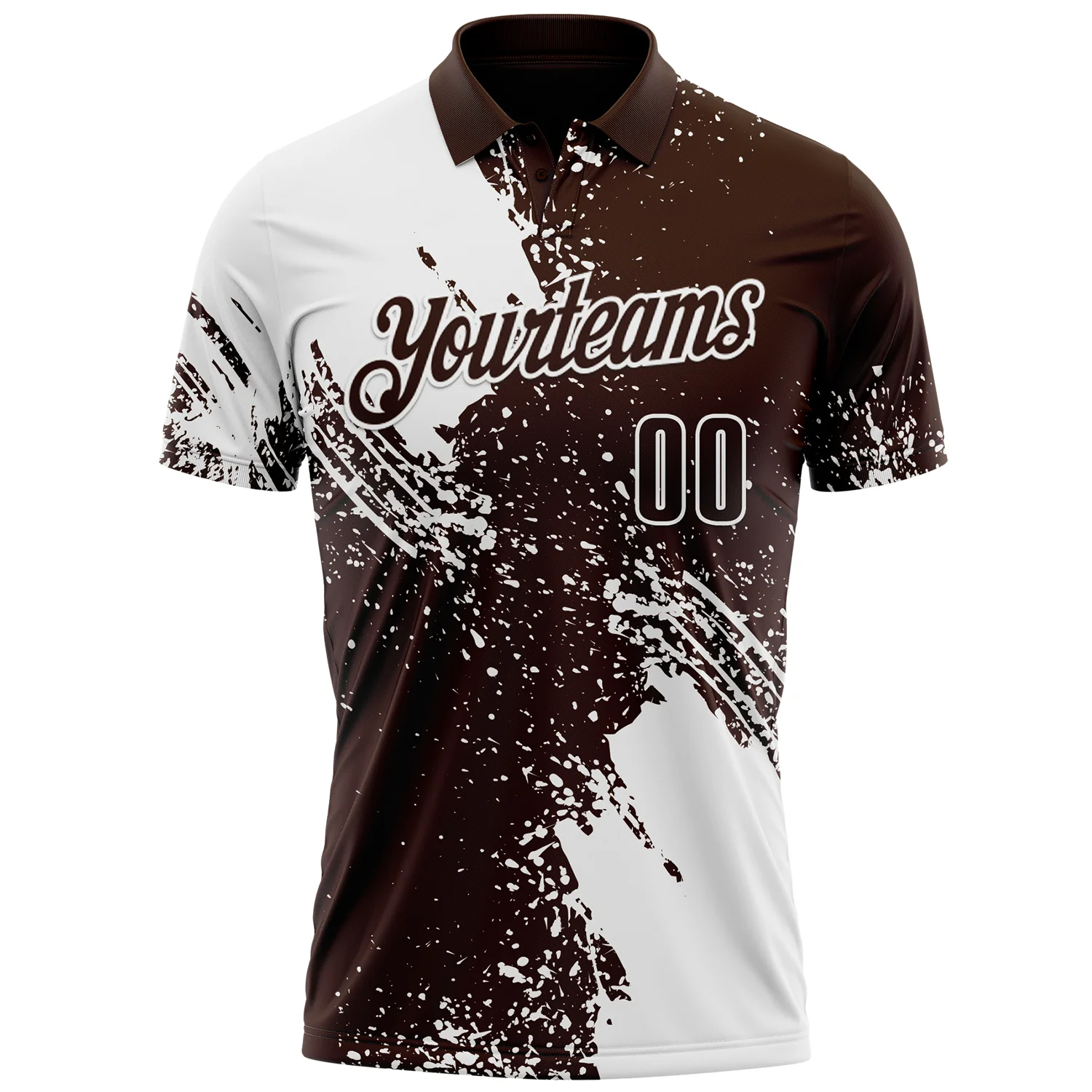 Custom White Brown 3D Pattern Design Abstract Brush Stroke Performance Polo Shirt - Image 2