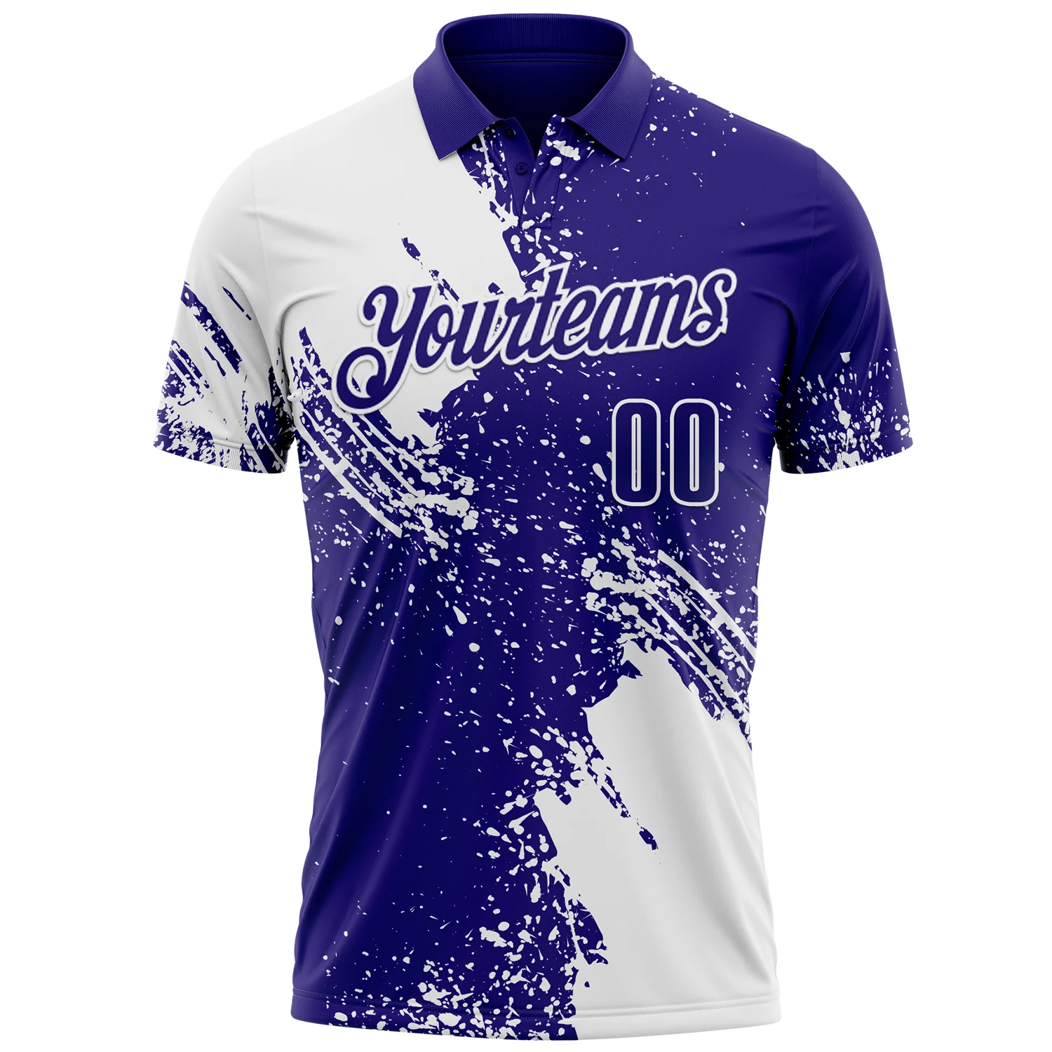 Custom White Dark Purple 3D Pattern Design Abstract Brush Stroke Performance Polo Shirt - Image 2