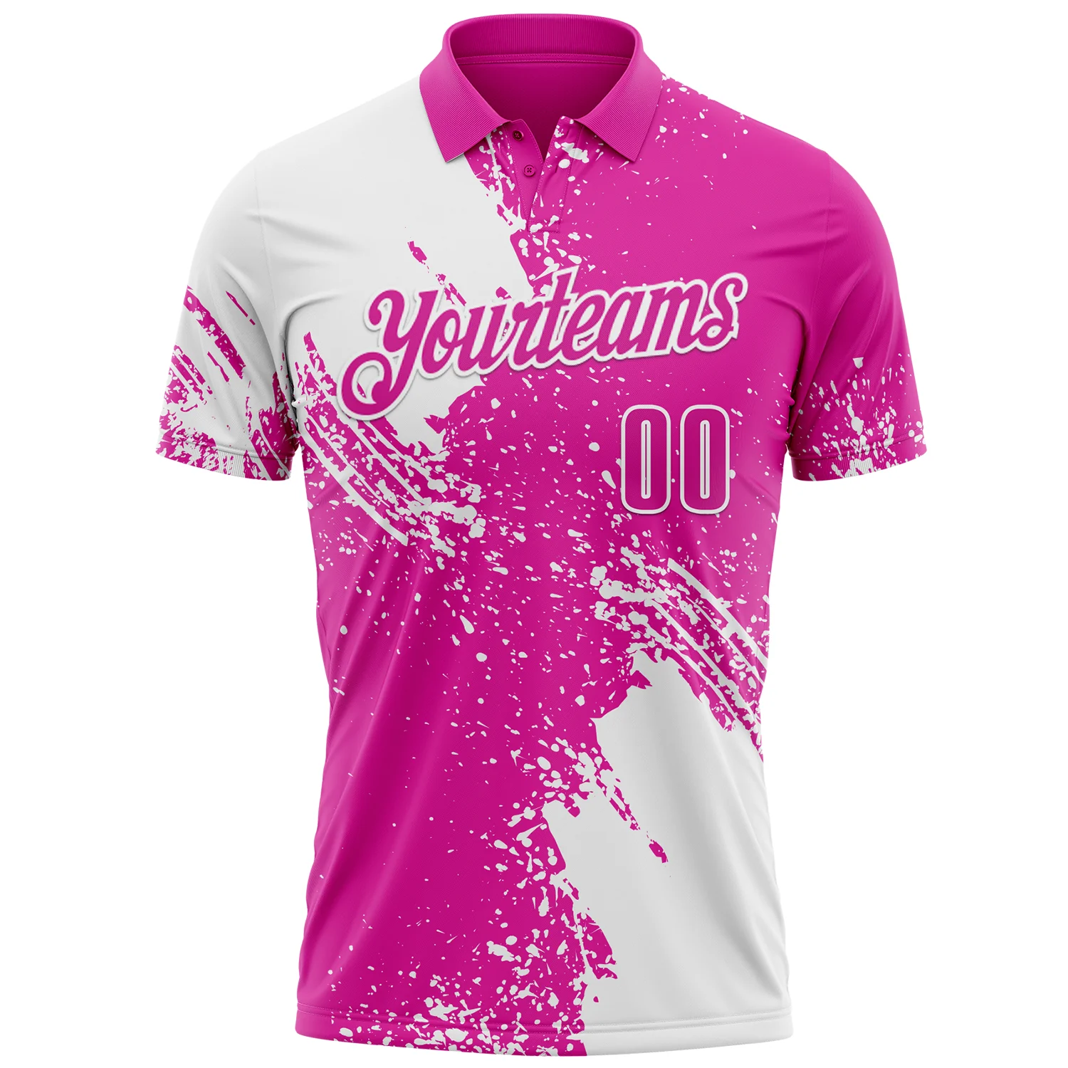 Custom White Deep Pink 3D Pattern Design Abstract Brush Stroke Performance Polo Shirt - Image 2
