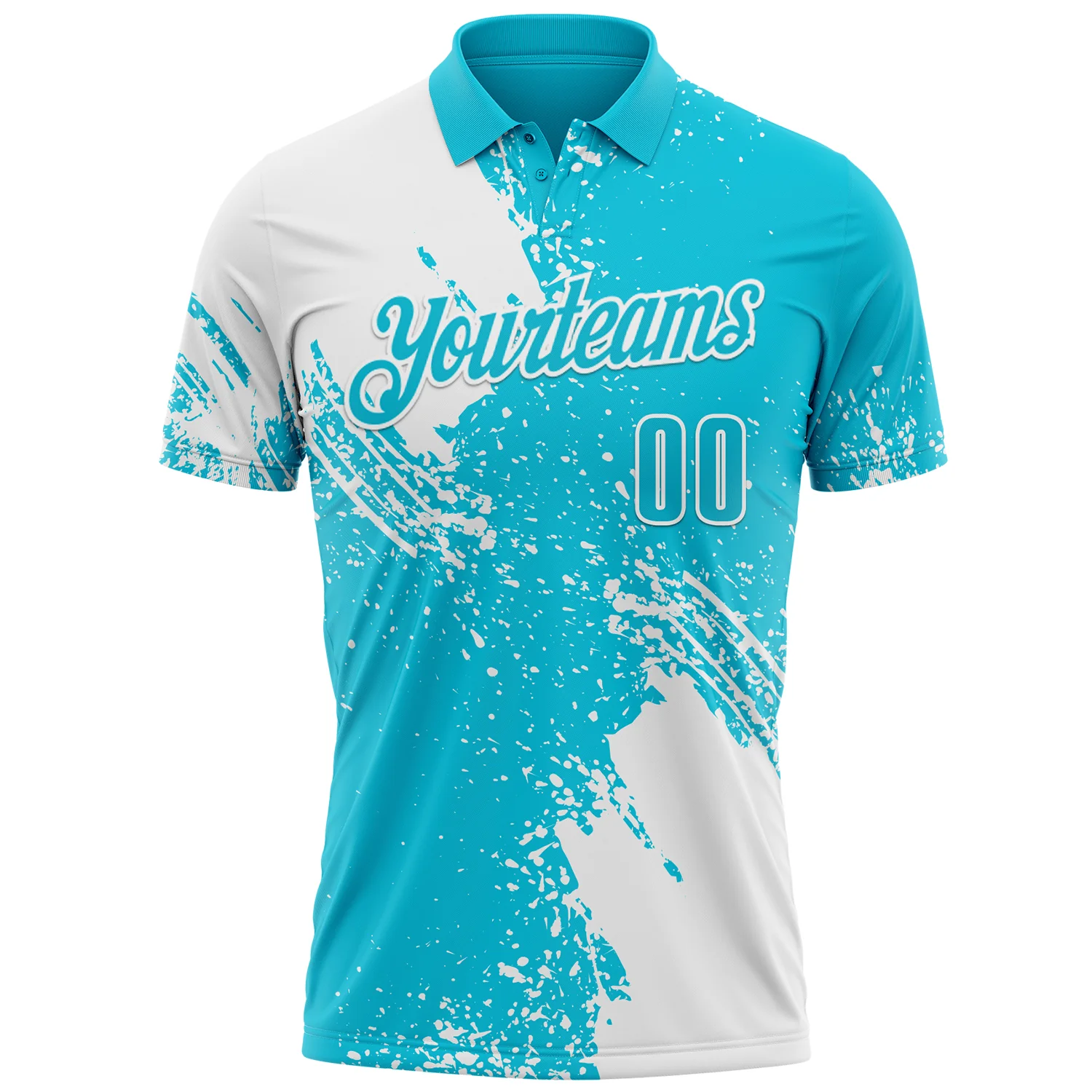 Custom White Lakes Blue 3D Pattern Design Abstract Brush Stroke Performance Polo Shirt - Image 2