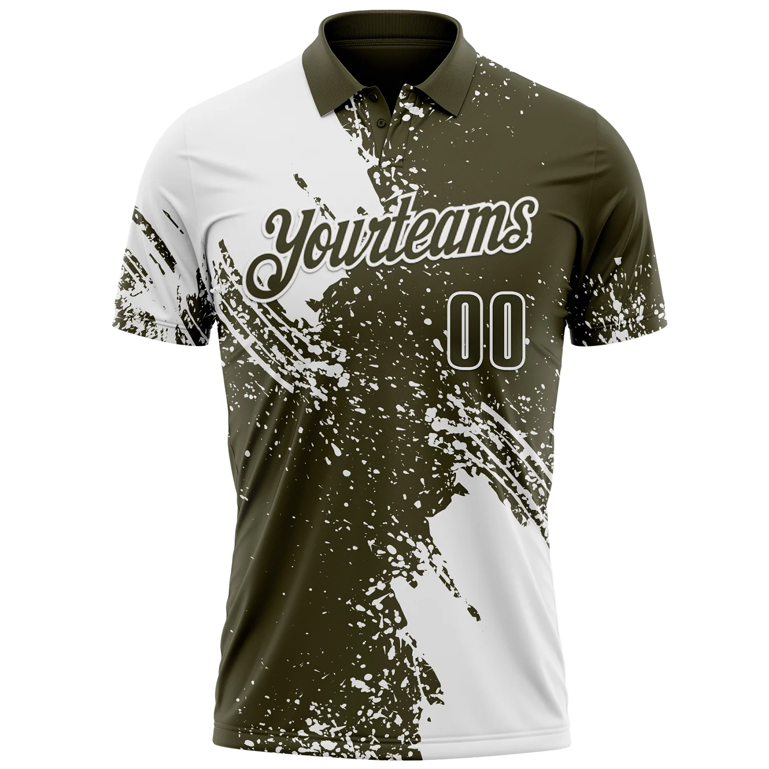 Custom White Olive 3D Pattern Design Abstract Brush Stroke Performance Polo Shirt - Image 2