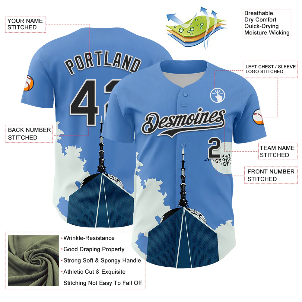 Custom Powder Blue Black-White 3D Nikita Fraser Observatory Authentic Baseball Jersey - Image 3