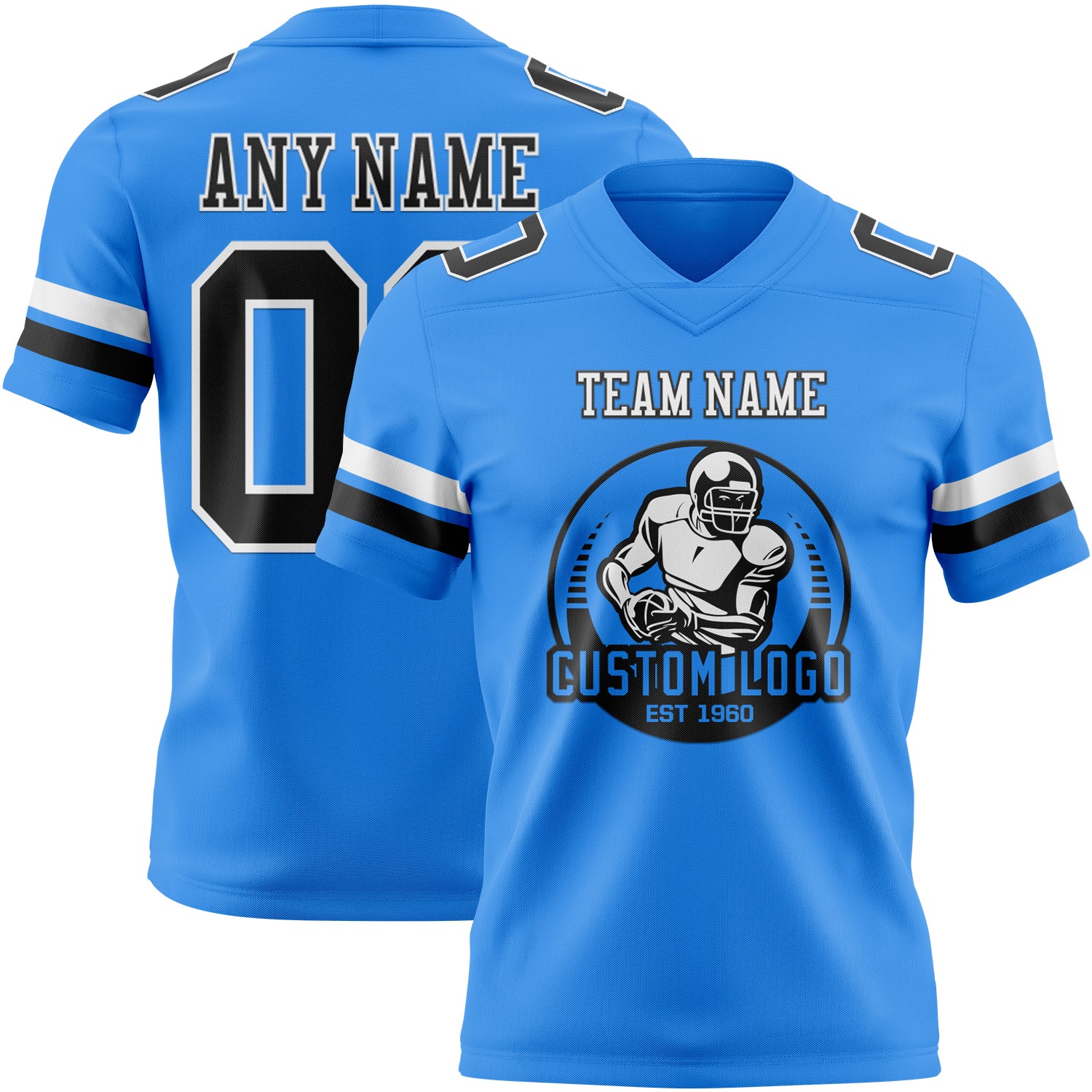 Custom Powder Blue Black-White Authentic Football Jersey - Image 2