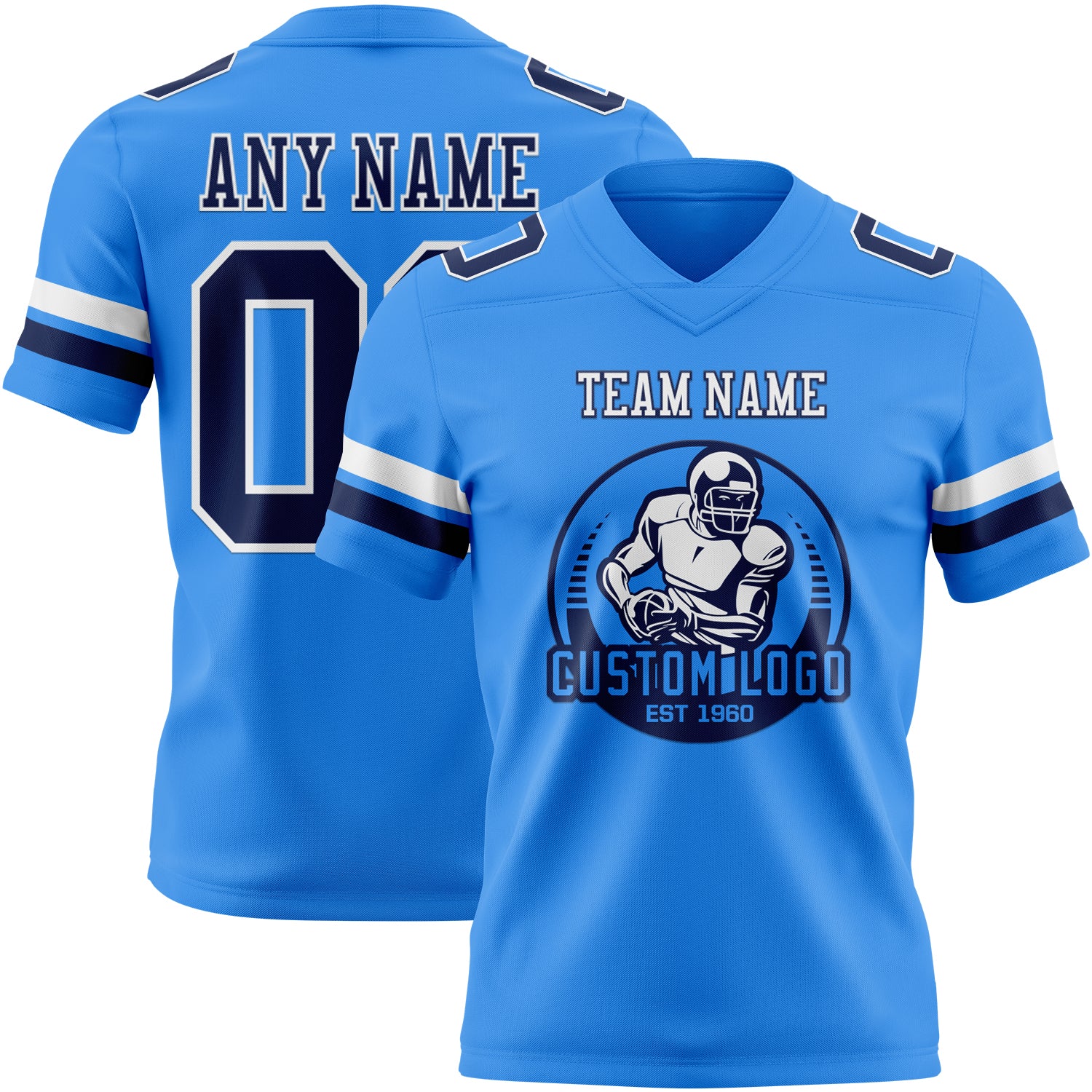 Custom Powder Blue Navy-White Authentic Football Jersey - Image 2