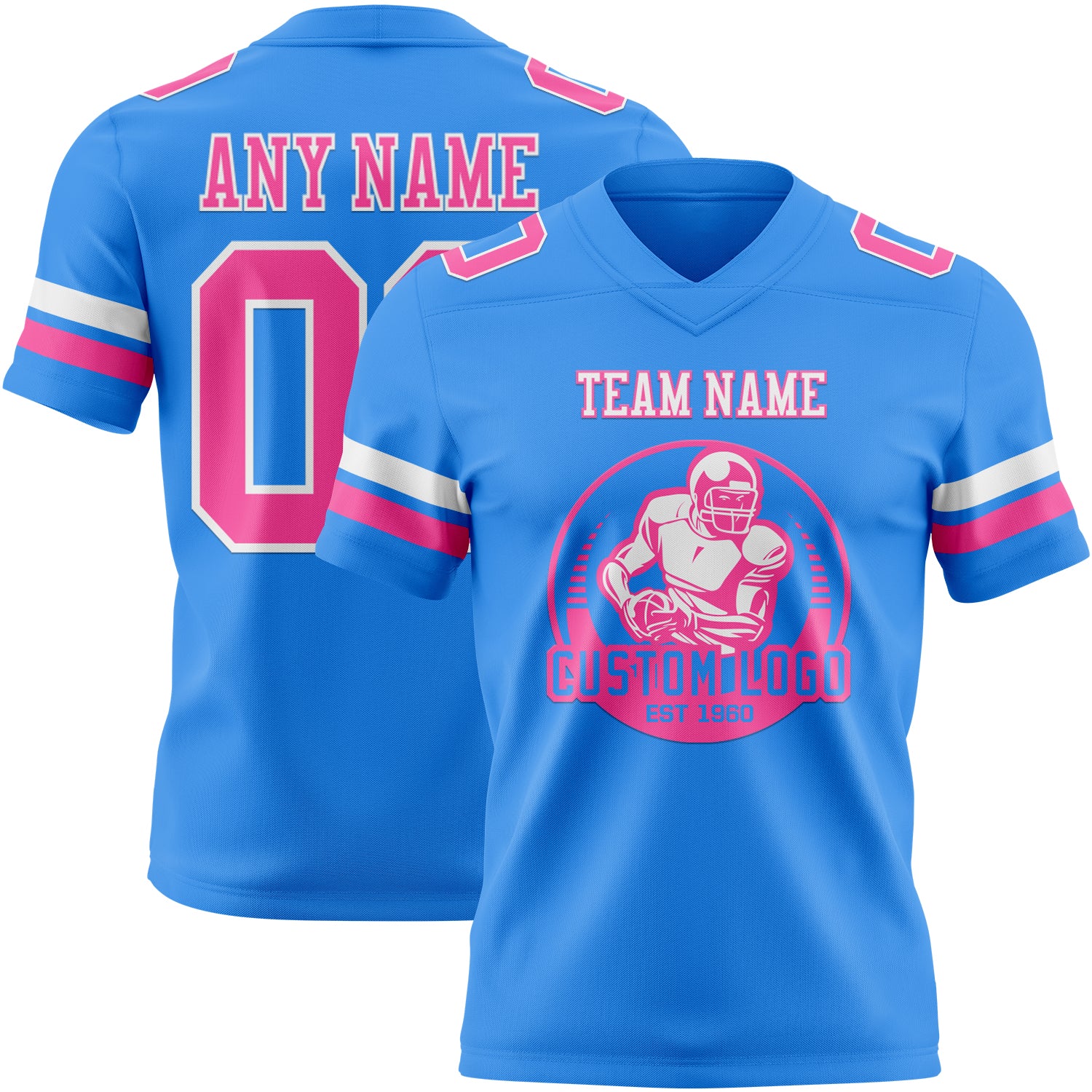 Custom Powder Blue Pink-White Authentic Football Jersey - Image 2