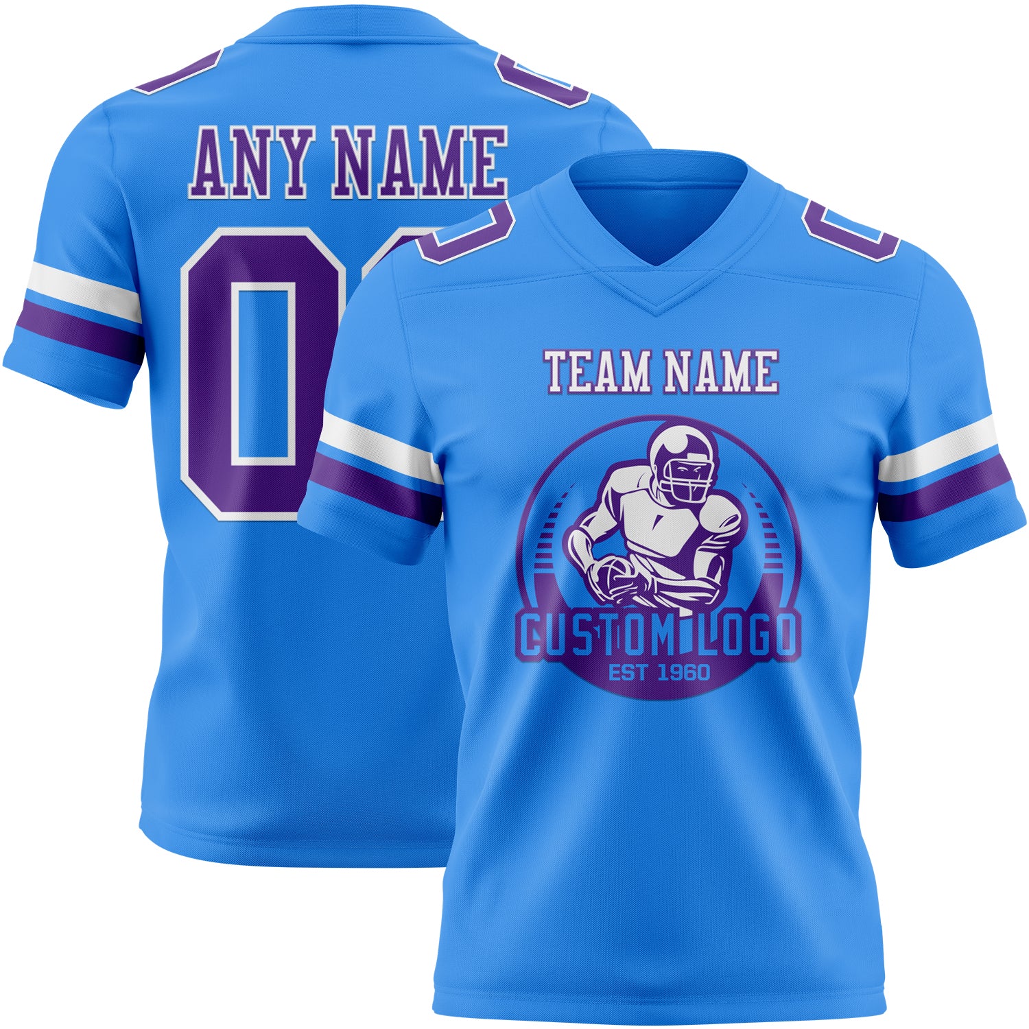 Custom Powder Blue Purple-White Authentic Football Jersey - Image 2