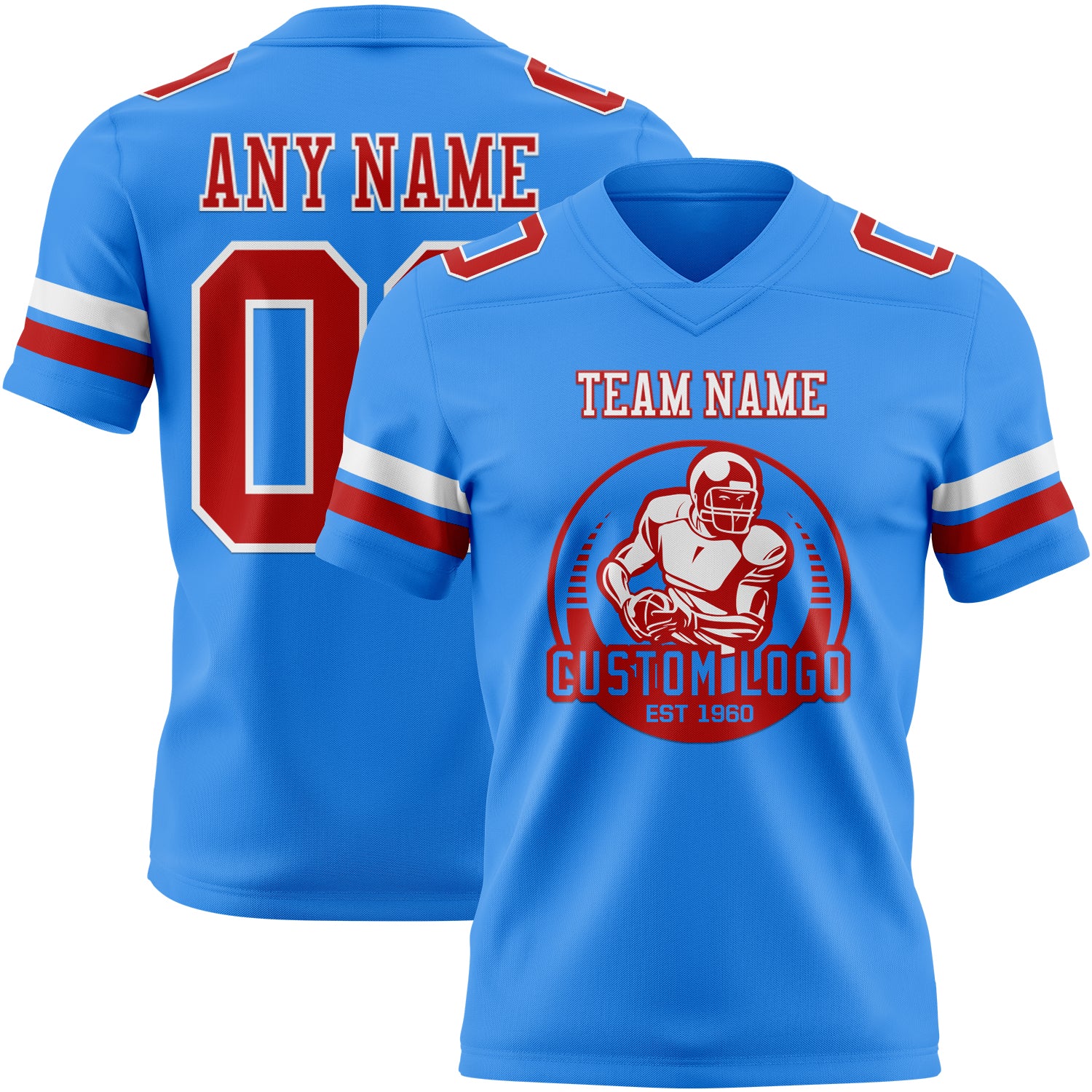 Custom Powder Blue Red-White Authentic Football Jersey - Image 2
