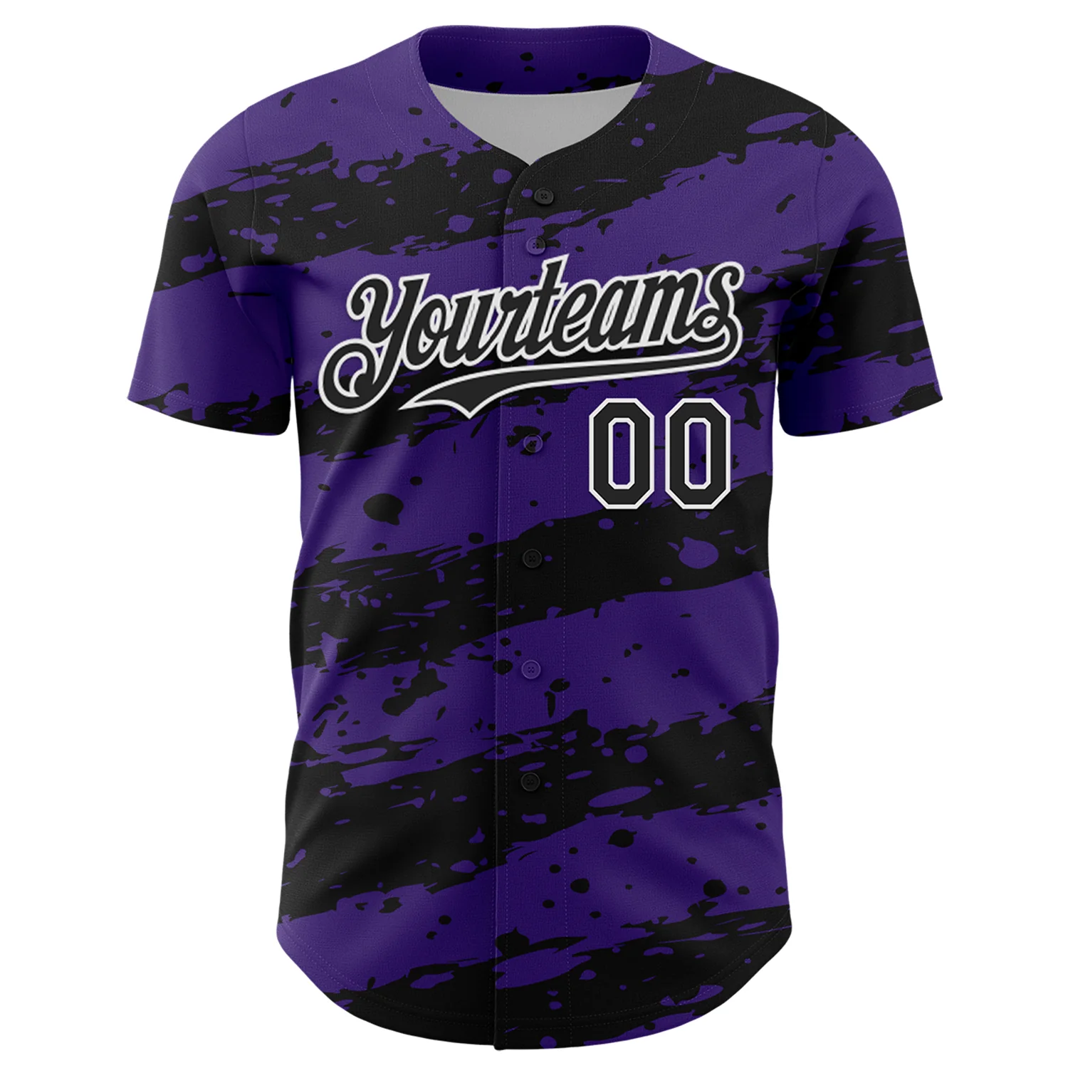 Custom Purple Black-White Paint Splash Stripe Authentic Baseball Jersey - Image 2