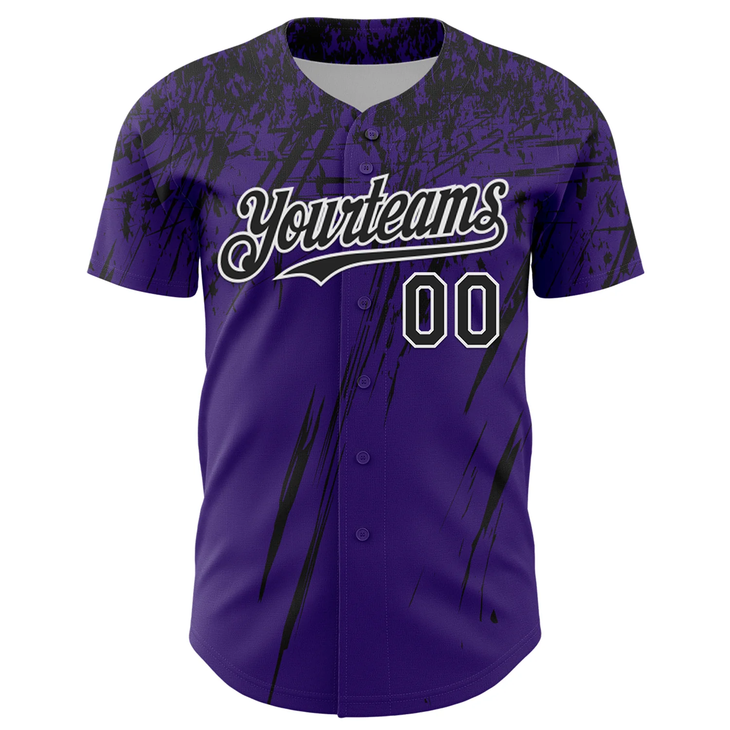 Custom Purple Black-White Distressed Scratch Brush Stroke Authentic Baseball Jersey - Image 2