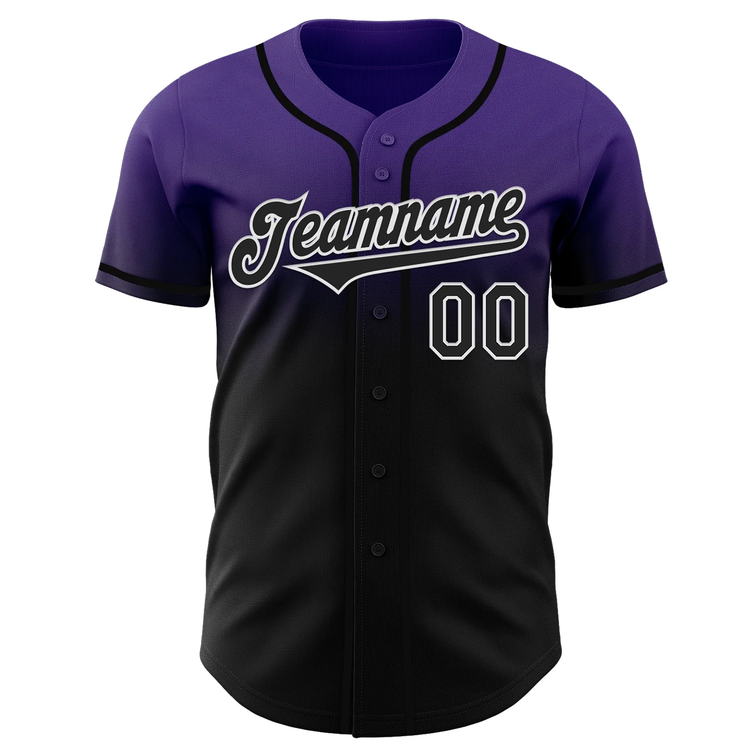 Custom Purple Black-White Authentic Fade Fashion Baseball Jersey - Image 2