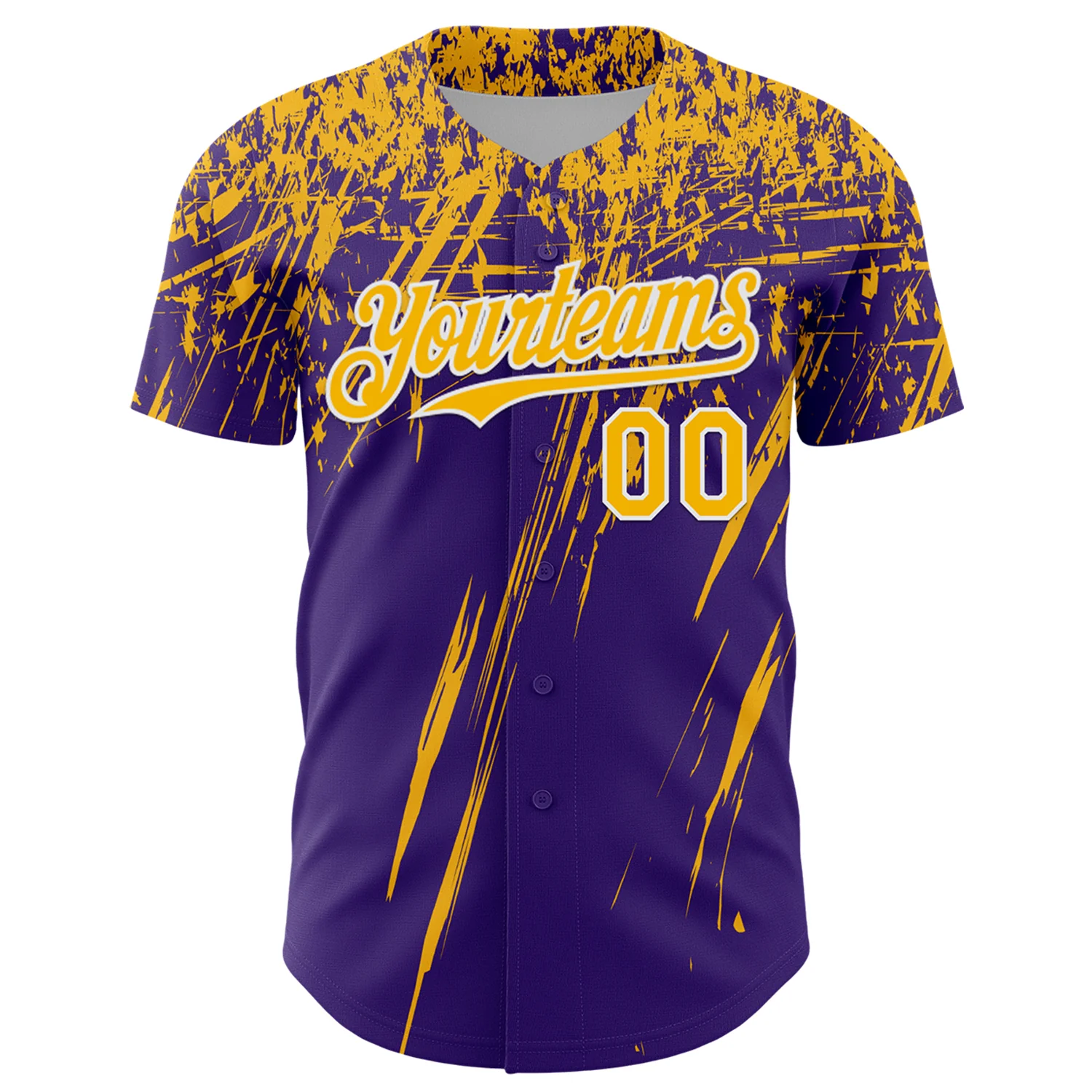 Custom Purple Gold-White Distressed Scratch Brush Stroke Authentic Baseball Jersey - Image 2