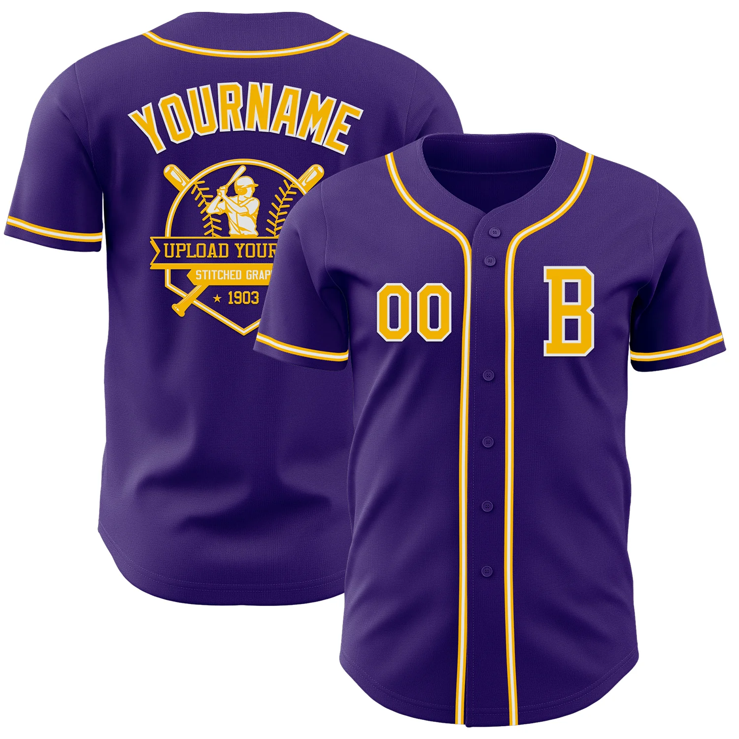 Custom Purple Gold-White Authentic Baseball Jersey - Image 5