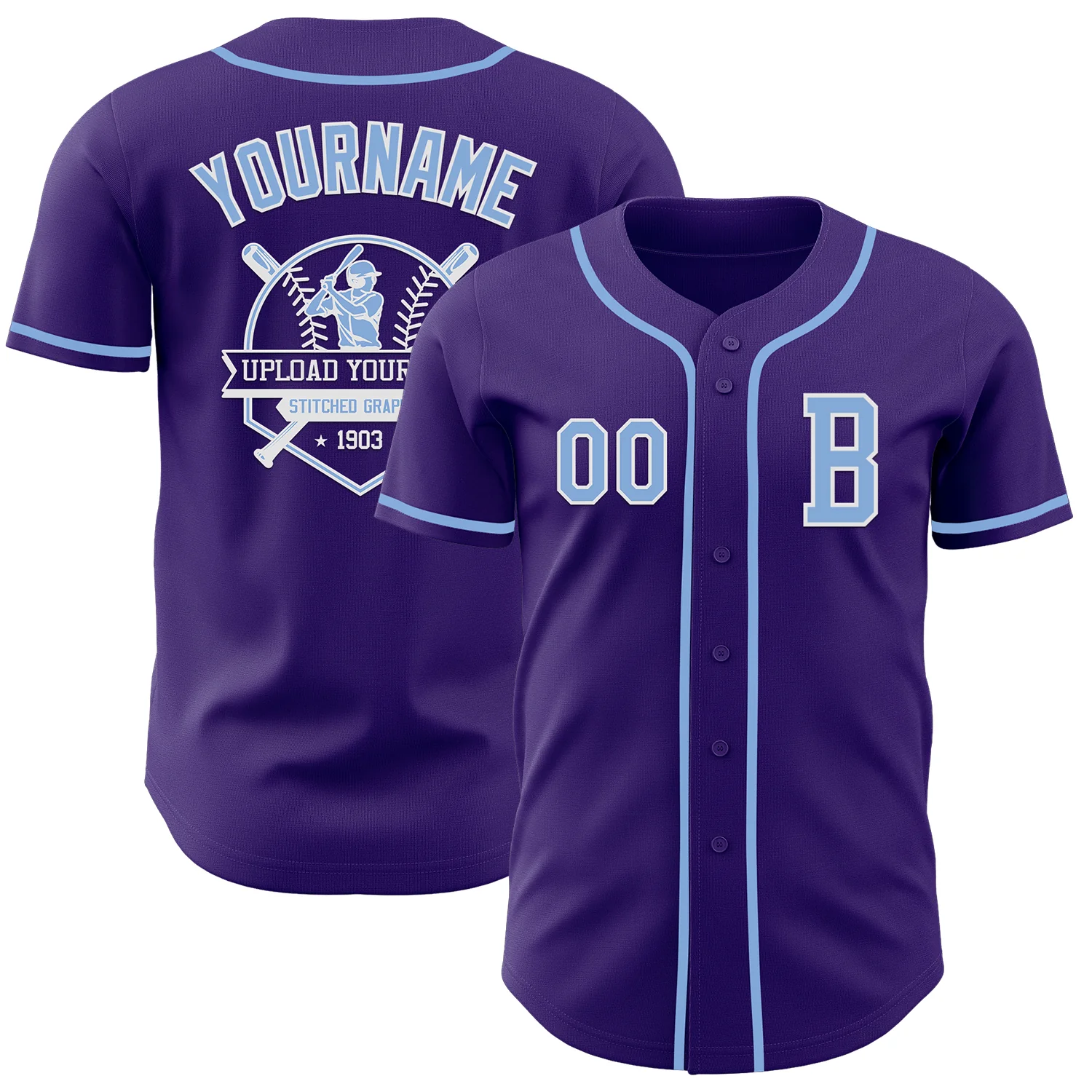Custom Purple Light Blue-White Authentic Baseball Jersey - Image 5