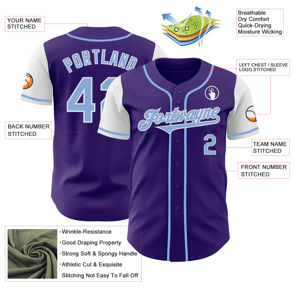 Custom Purple Light Blue-White Authentic Two Tone Baseball Jersey - Image 3