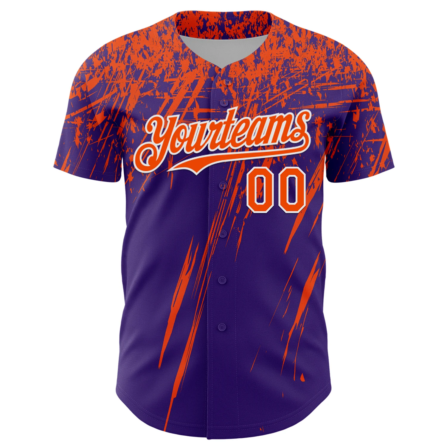 Custom Purple Orange-White Distressed Scratch Brush Stroke Authentic Baseball Jersey - Image 2