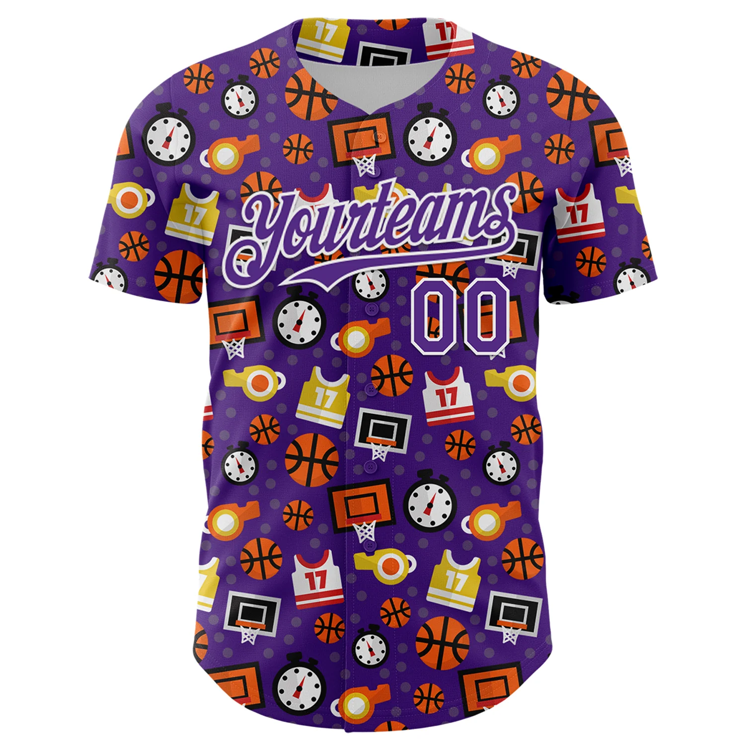 Custom Purple White Comic Doodle Ballgame 3D Pattern Design Authentic Baseball Jersey - Image 2