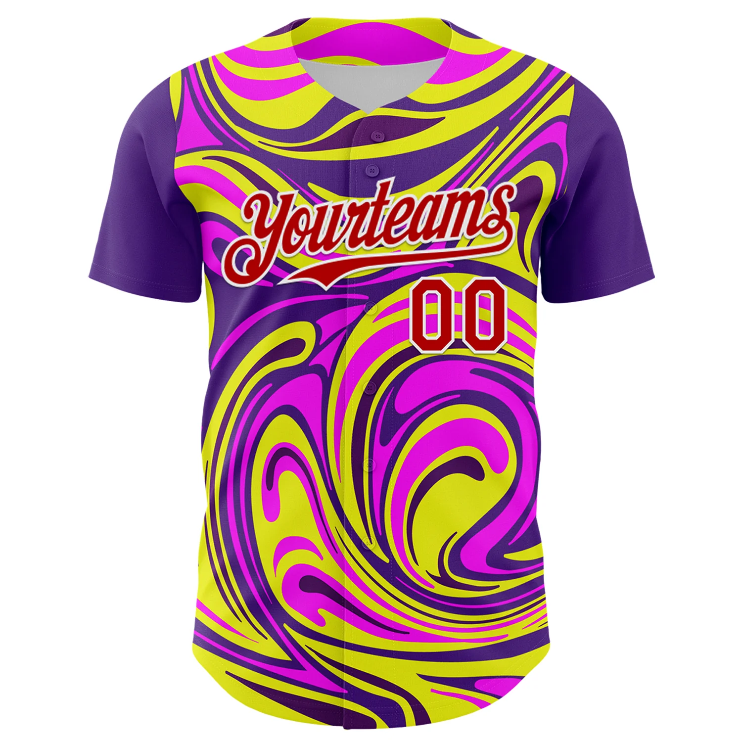 Custom Purple Red-White 3D Pattern Design Rave Party Marble Lava Authentic Baseball Jersey - Image 2