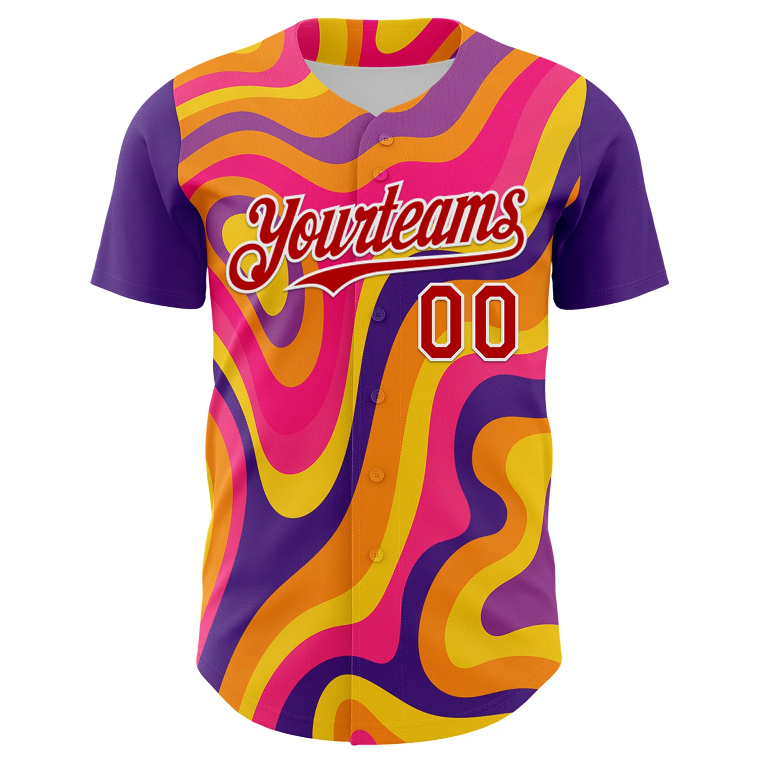 Custom Purple Red-White 3D Pattern Design Rave Party Marble Lava Authentic Baseball Jersey - Image 2