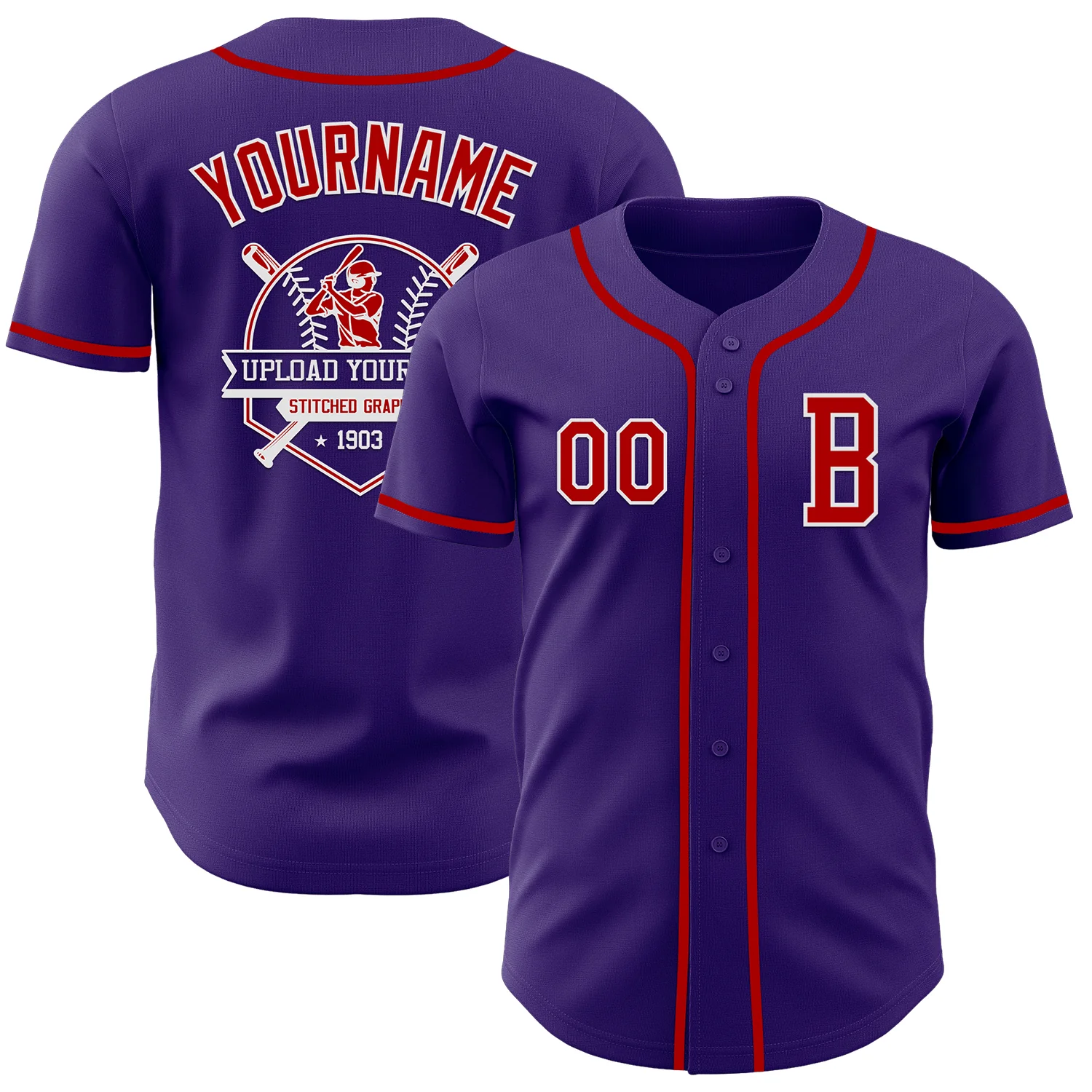 Custom Purple Red-White Authentic Baseball Jersey - Image 5