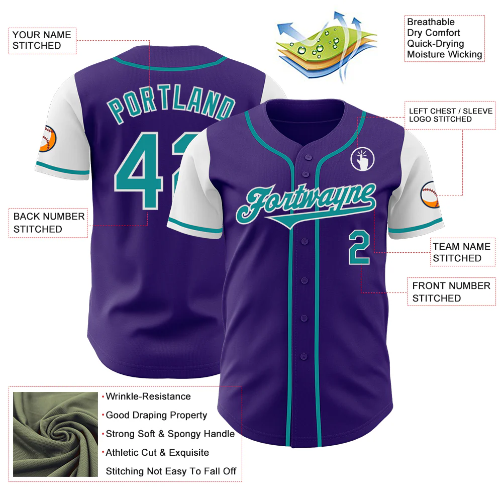 Custom Purple Teal-White Authentic Two Tone Baseball Jersey - Image 3