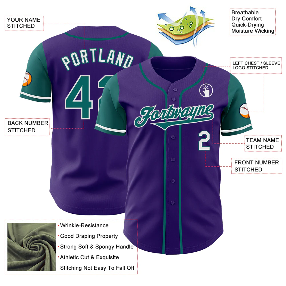 Custom Purple Teal-White Authentic Two Tone Baseball Jersey - Image 3