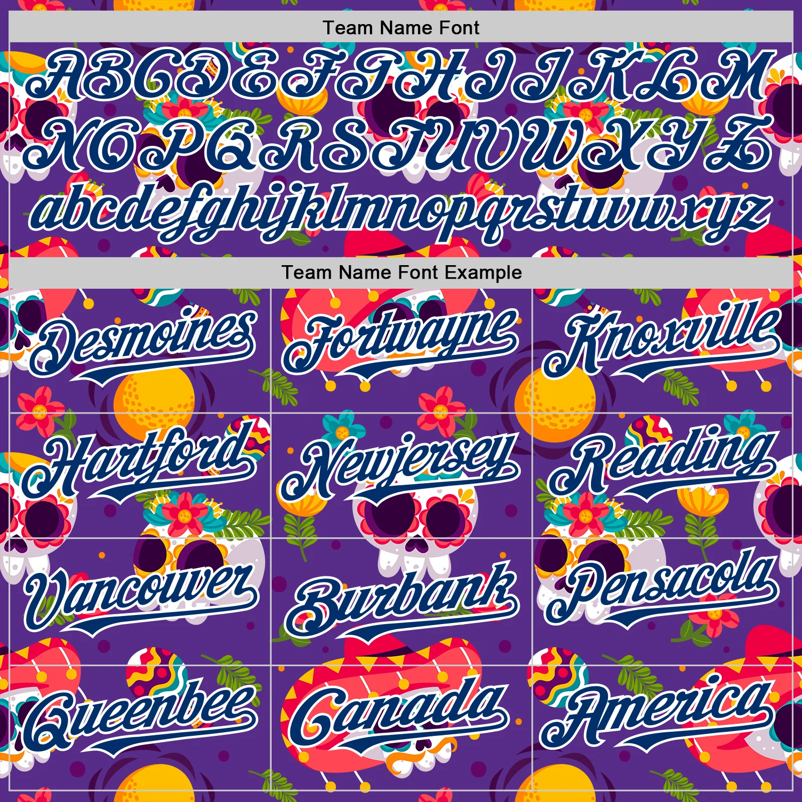 Custom Purple US Navy Blue-White Sugar Skull Day of the Dead Mexican Folk Art Authentic Baseball Jersey - Image 4