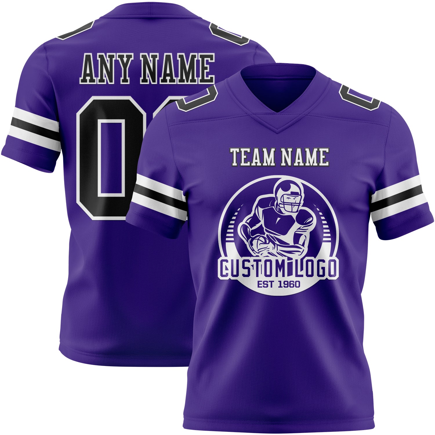 Custom Purple Black-White Authentic Football Jersey - Image 2