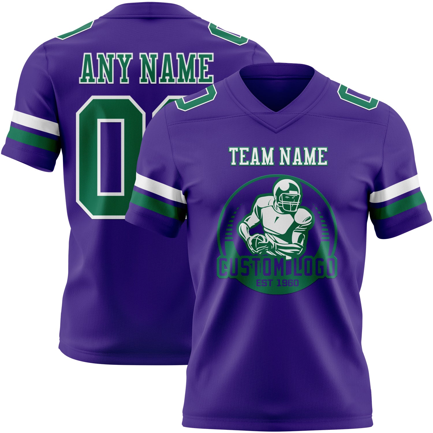 Custom Purple Kelly Green-White Authentic Football Jersey - Image 2