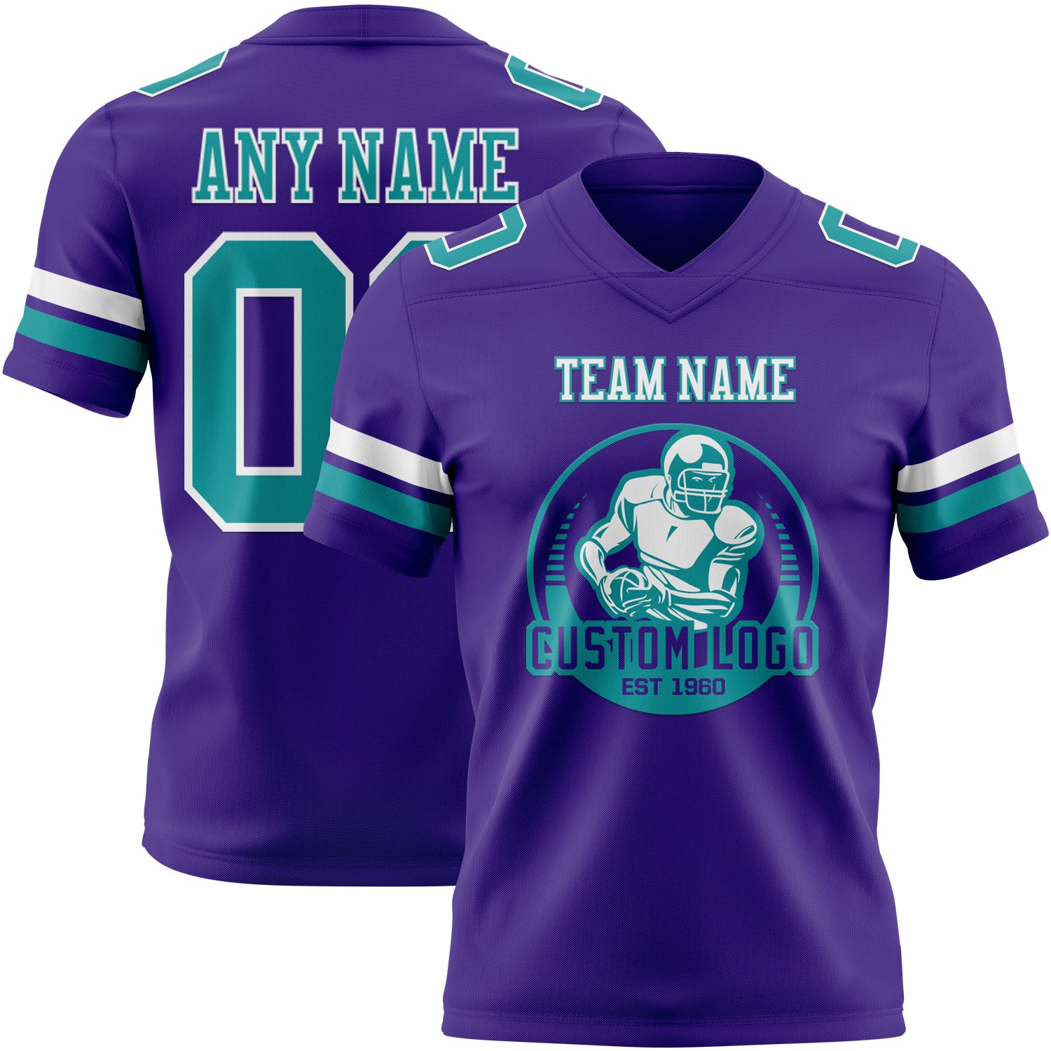 Custom Purple Teal-White Authentic Football Jersey - Image 2