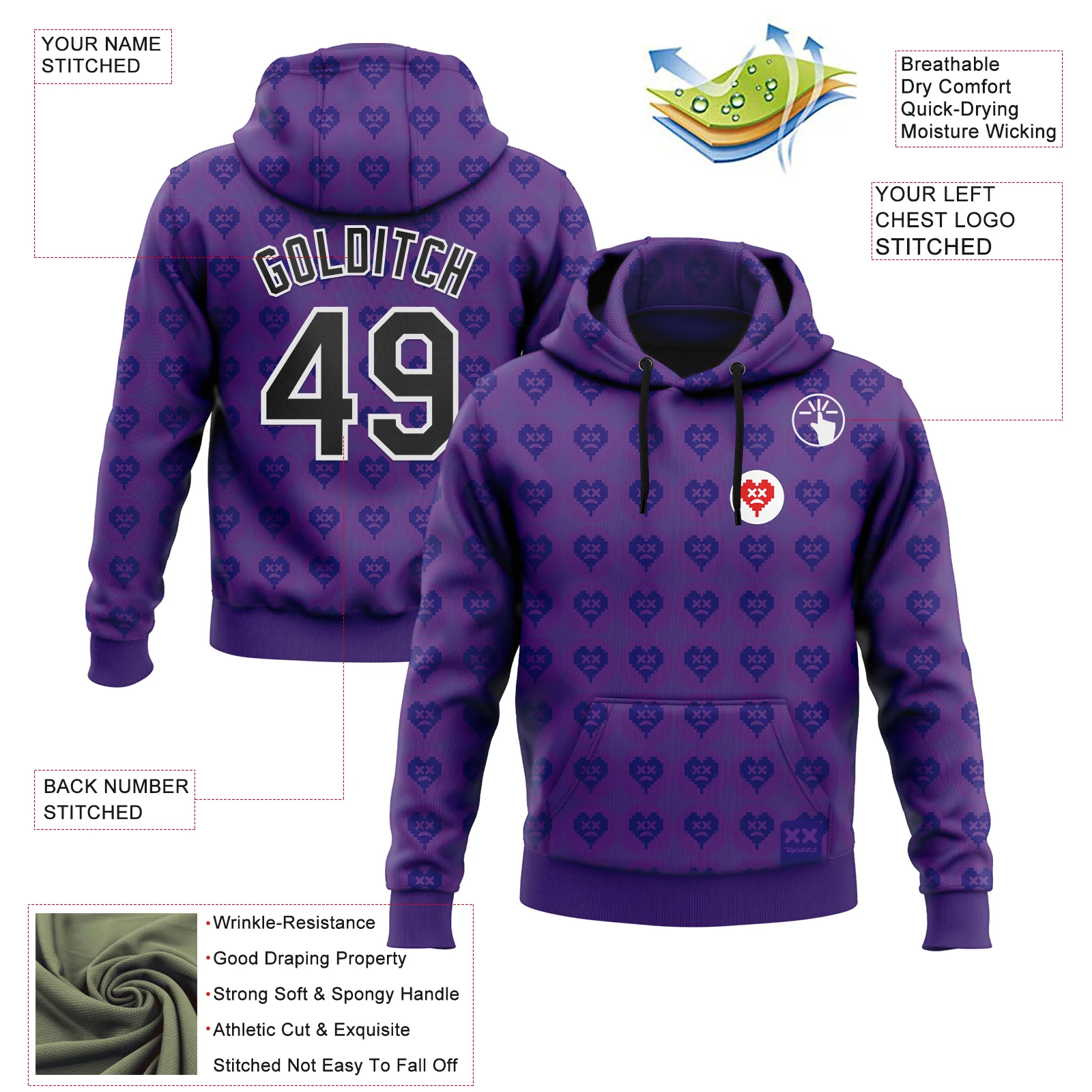 Custom Stitched Purple Black-White 3D Revzzz Purple Love Sports Pullover Sweatshirt Hoodie - Image 2