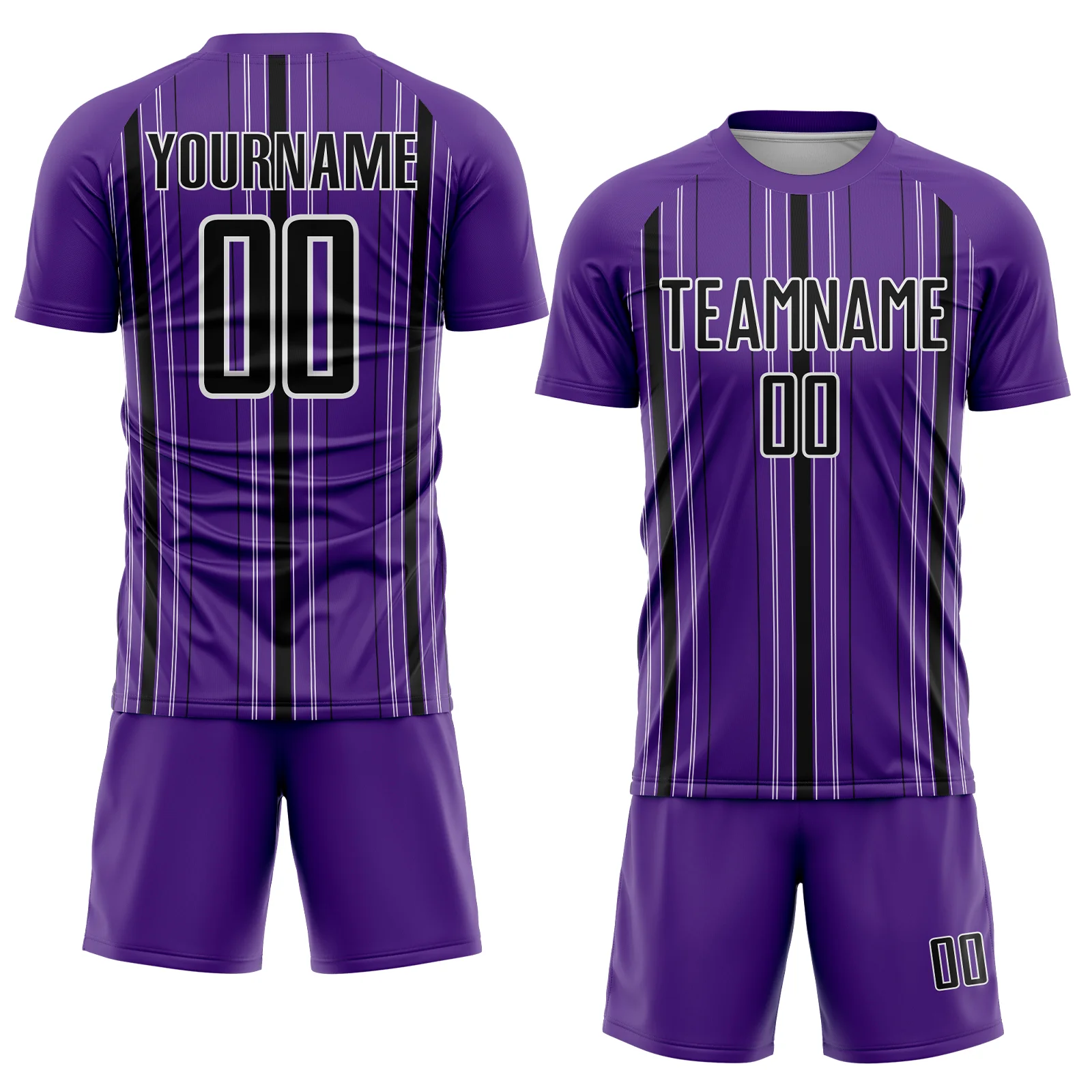Custom Purple Black-White Stripe Sublimation Soccer Uniform Jersey - Image 2