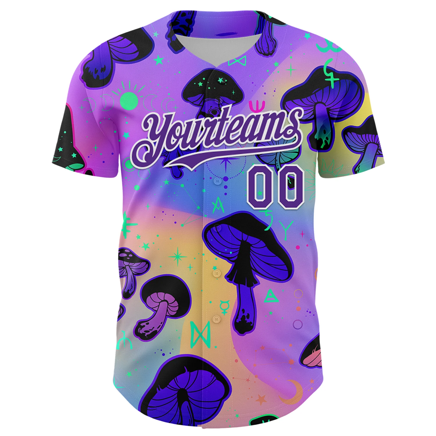 Custom Purple White 3D Pattern Design Trippy Psychedelic Magic Mushrooms Authentic Baseball Jersey - Image 2