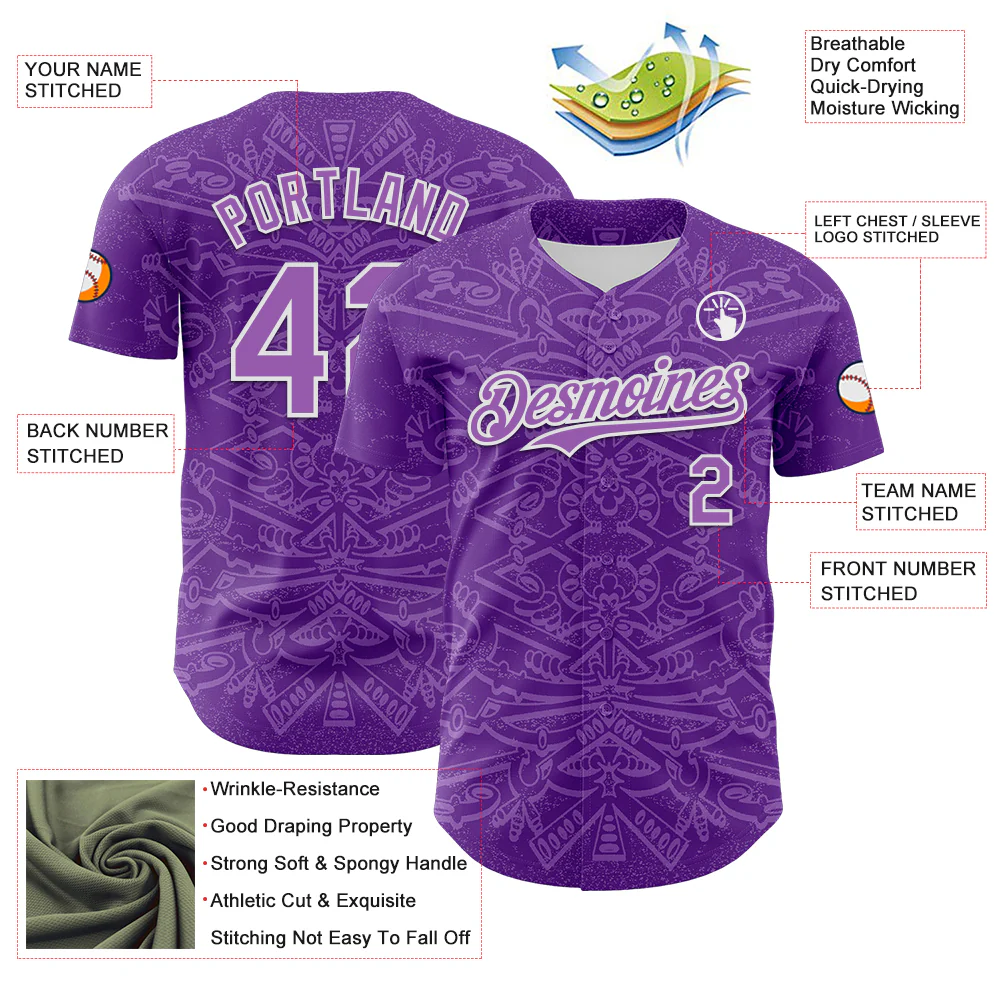 Custom Purple Medium Purple-White 3D KYLMAX HUBTUHAN Authentic Baseball Jersey - Image 3