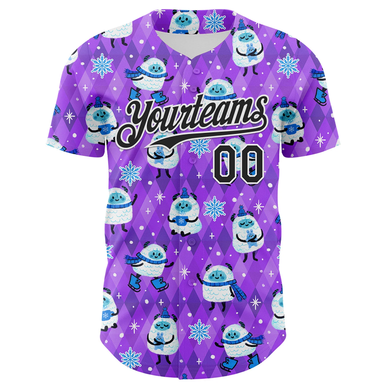 Custom Purple Black-White 3D Emi Bee Yetis In Snow Authentic Baseball Jersey - Image 2
