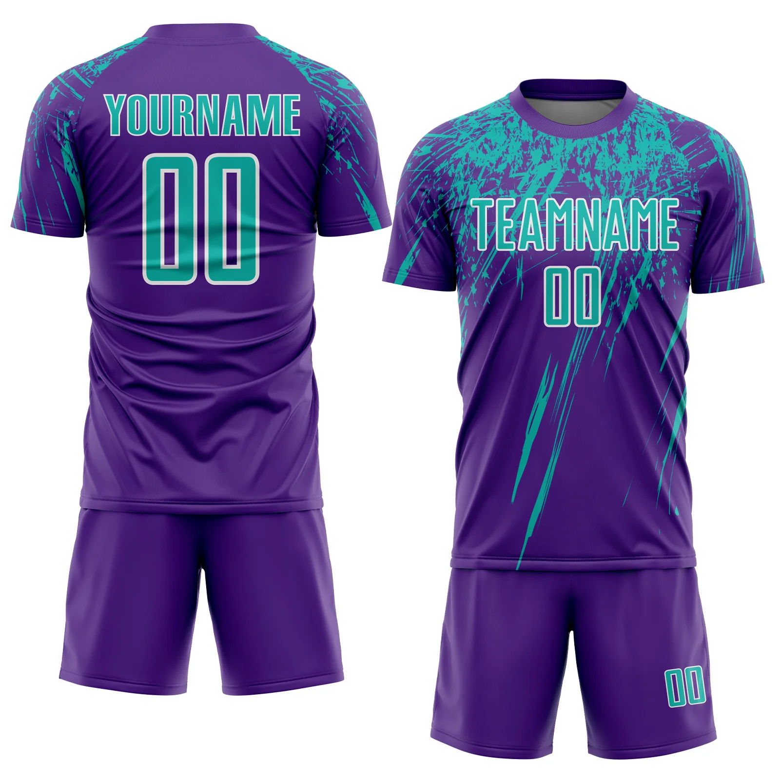 Custom Purple Aqua-White Splash Sports Sublimation Soccer Uniform Jersey - Image 2