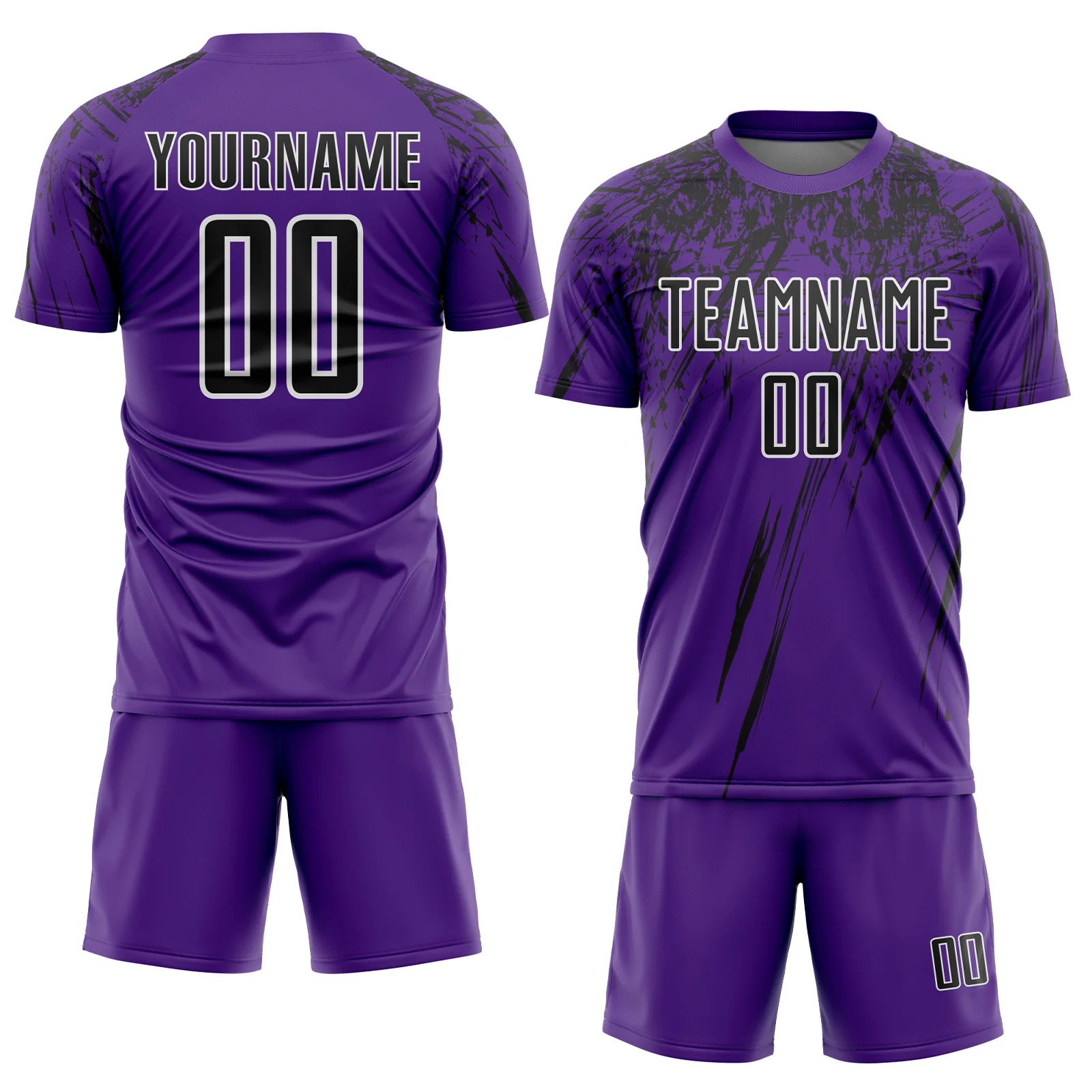 Custom Purple Black-White Splash Sports Sublimation Soccer Uniform Jersey - Image 2