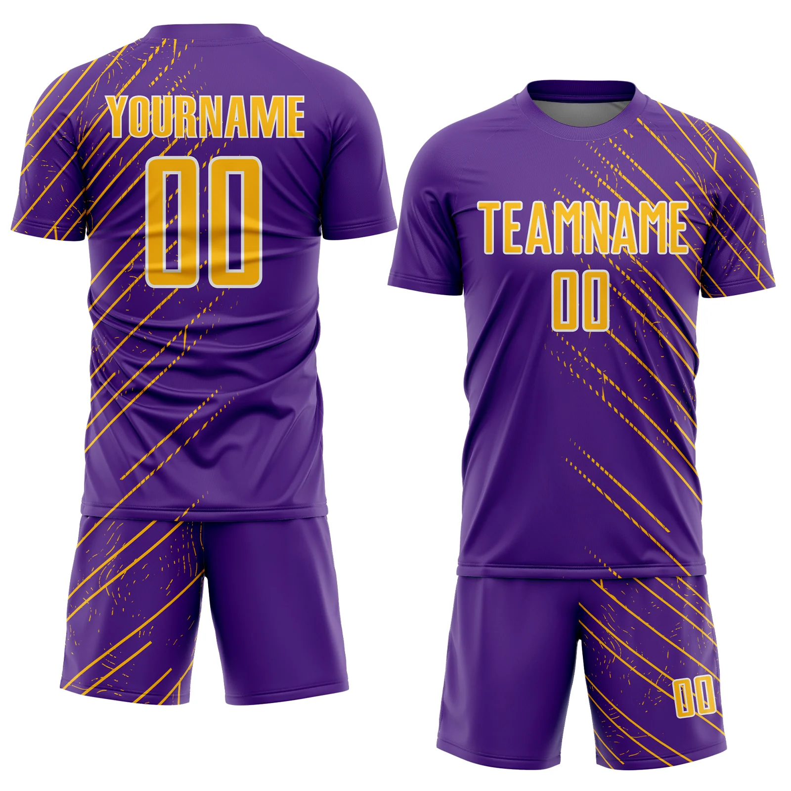 Custom Purple Gold-White Lines Sports Sublimation Soccer Uniform Jersey - Image 2