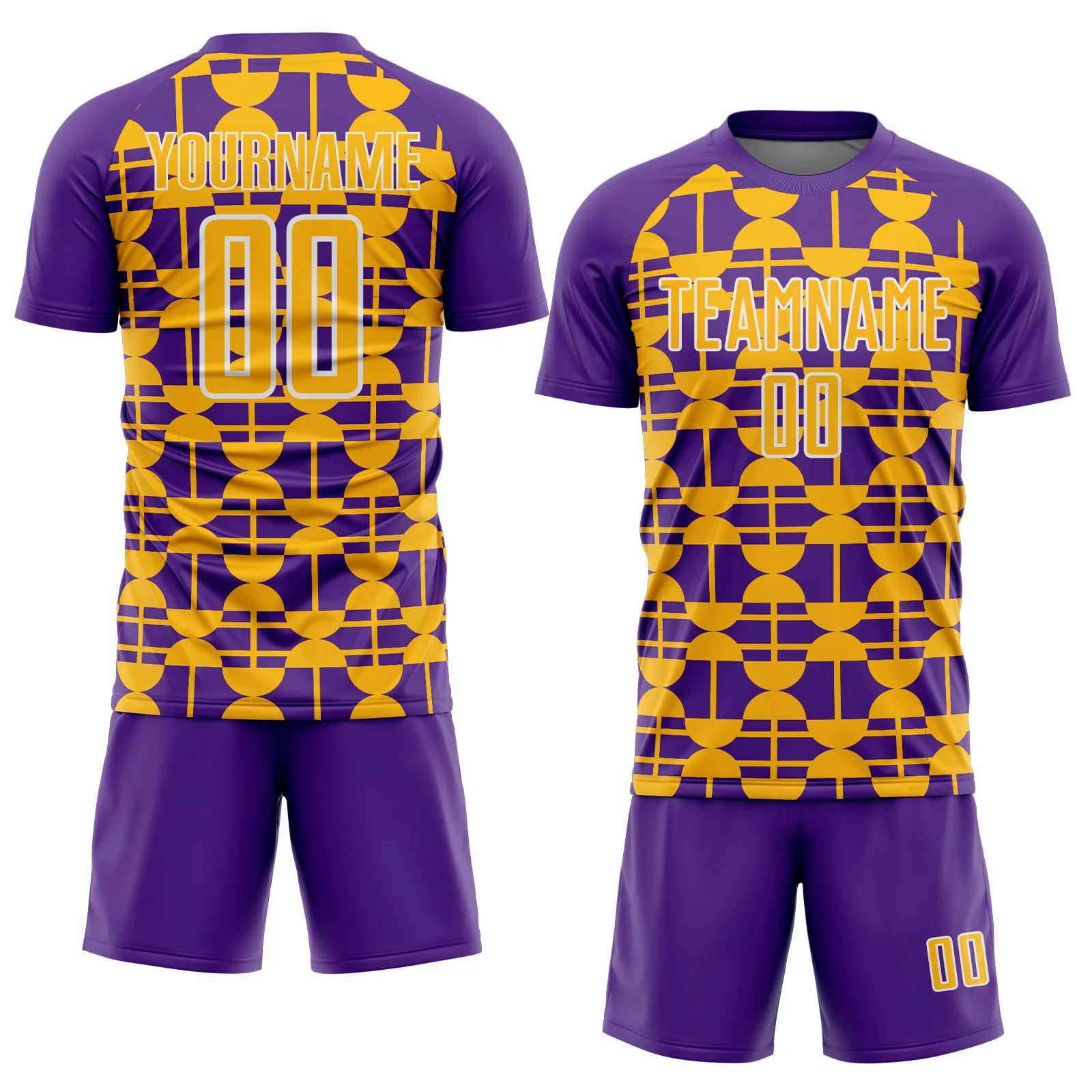 Custom Purple Gold-White Geometric Shapes Sports Sublimation Soccer Uniform Jersey - Image 2