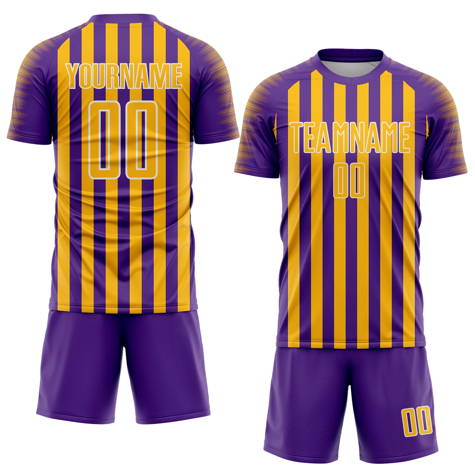 Custom Purple Gold-White Stripe Sports Sublimation Soccer Uniform Jersey - Image 2