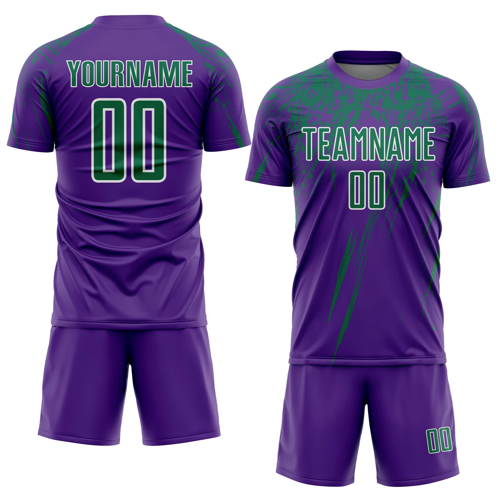 Custom Purple Kelly Green-White Splash Sports Sublimation Soccer Uniform Jersey - Image 2